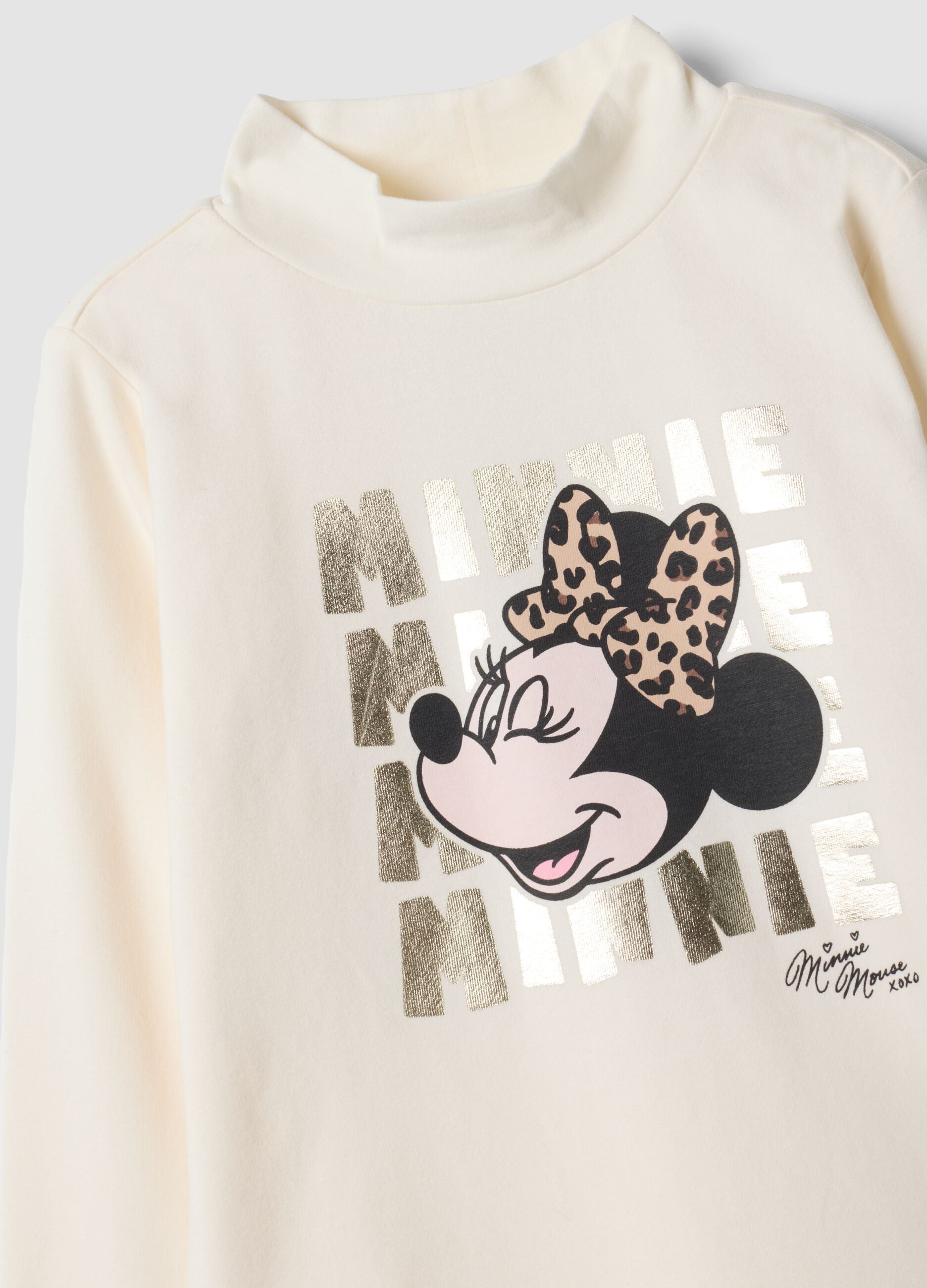 White stretch cotton Minnie print top