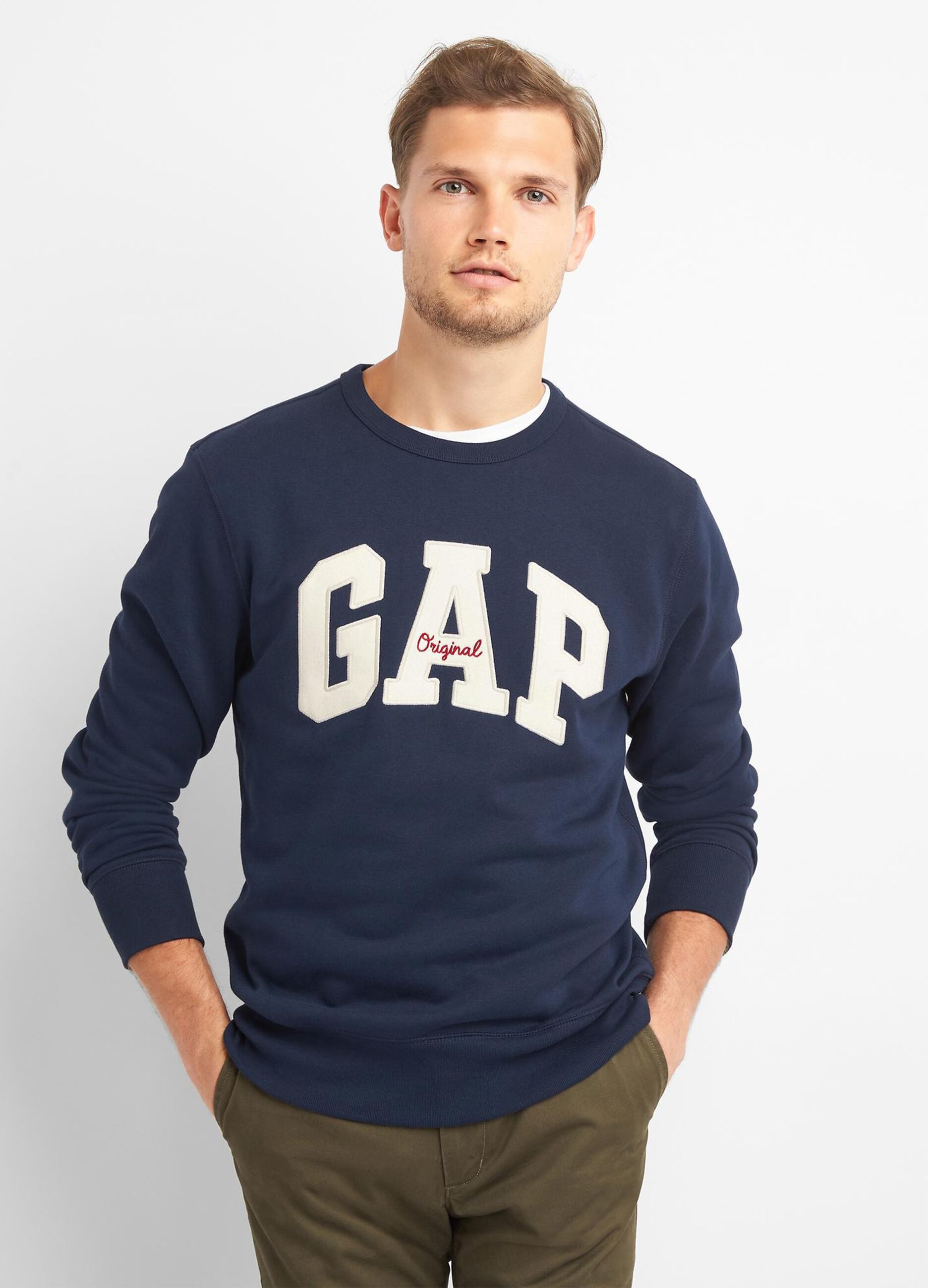 Round-neck sweatshirt with logo patch and embroidery