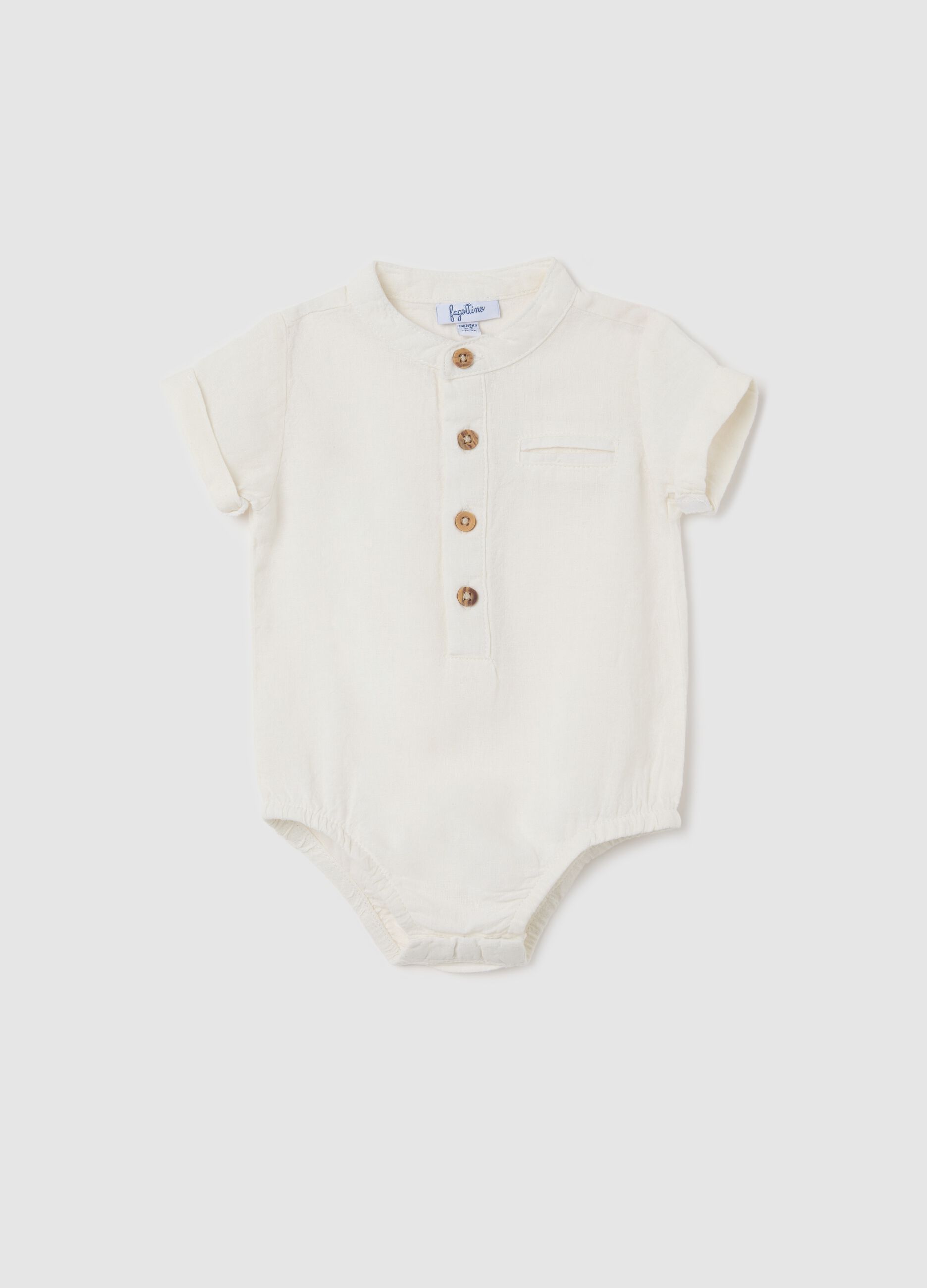 Body camicia bianco in lino e viscosa