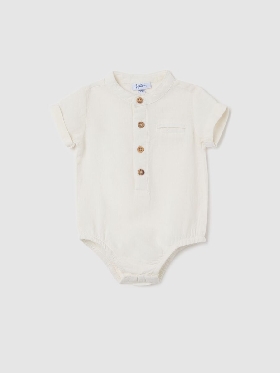 White bodysuit shirt in linen and viscose_0