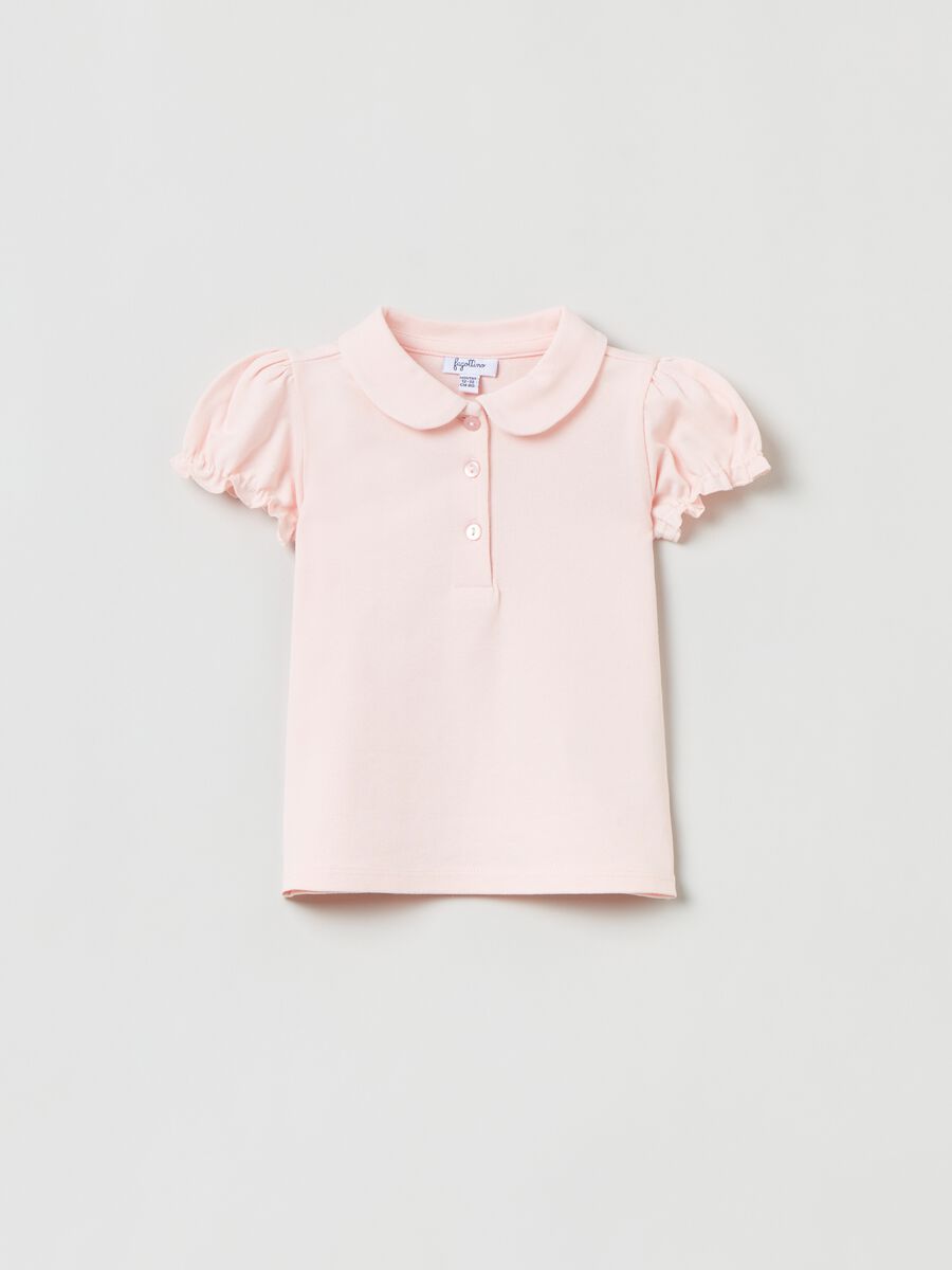 Pique polo shirt with puff sleeves_0