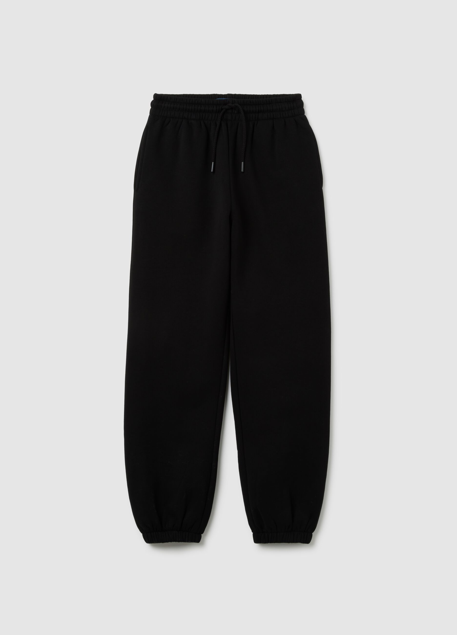 Black cotton blend regular fit trousers