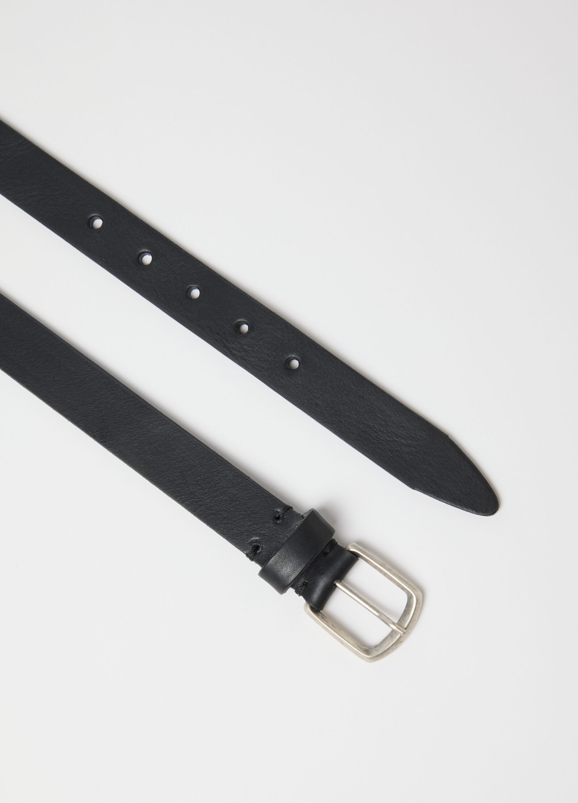 Black genuine leather belt with metal buckle