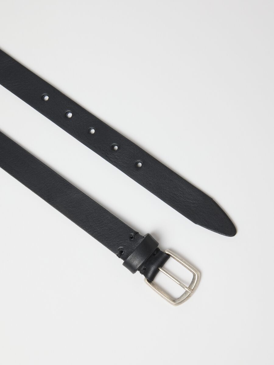 Black genuine leather belt with metal buckle_2