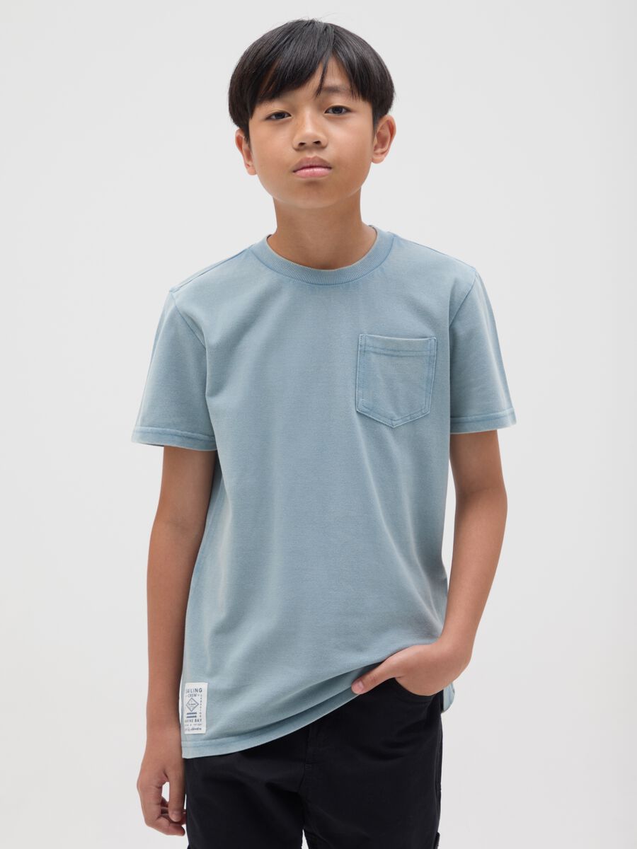 T-shirt da ragazzo in puro cotone blu regular fit_0