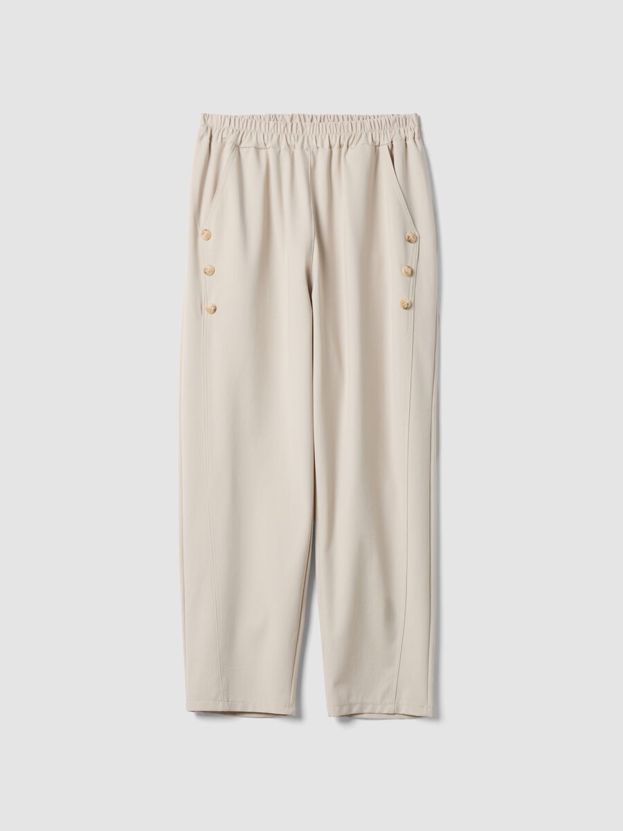 Pantaloni beige con vita elastica in cotone elasticizzato regular fit_0