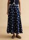 Long blue skirt with white polka dots in cotton and linen blend_1