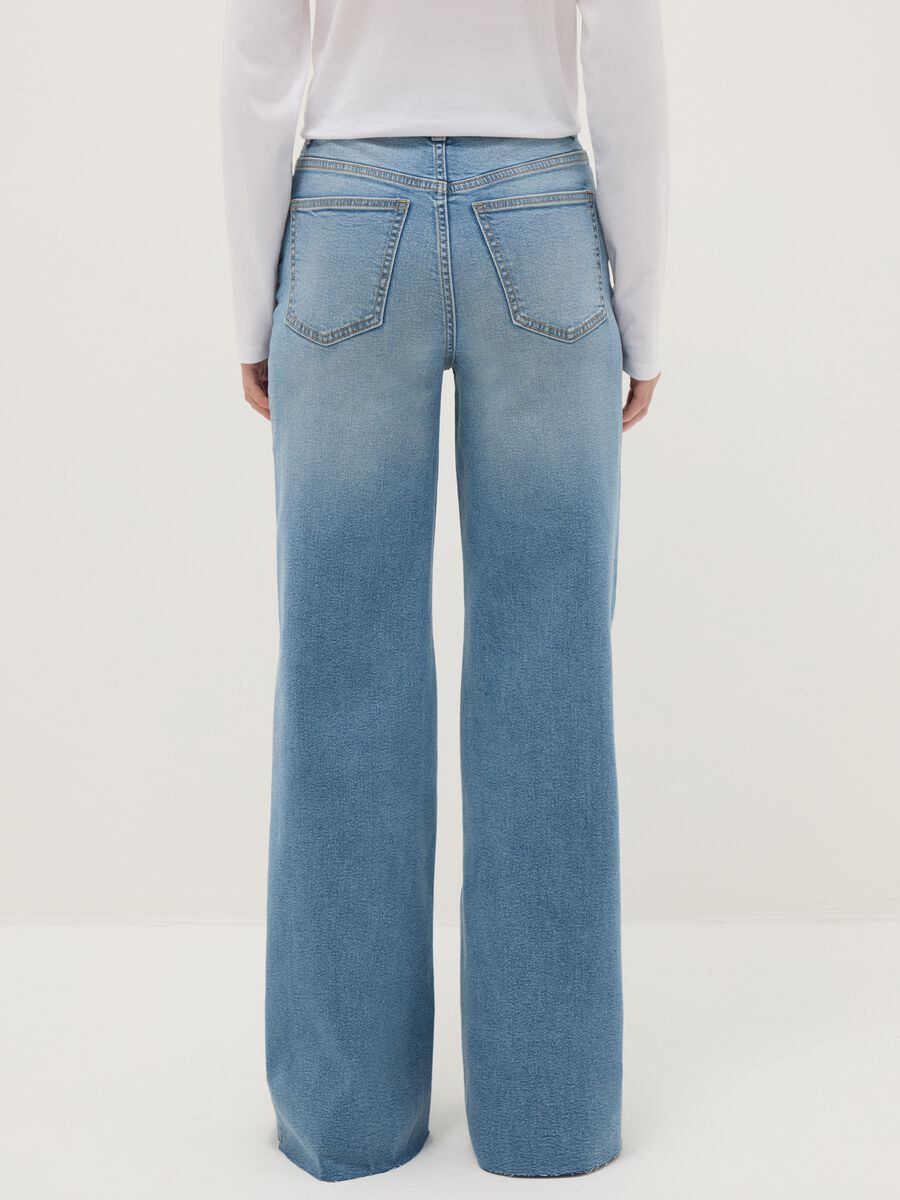 Wide leg blue stretch cotton jeans_2