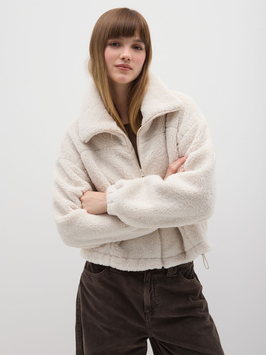 Beige sherpa jacket regular fit_1