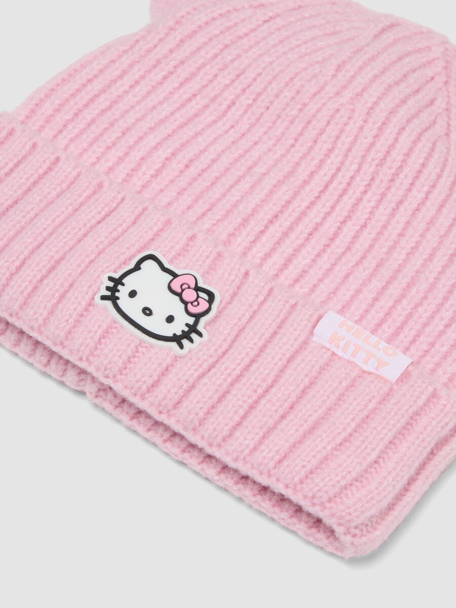 Pink ribbed stretch beanie with Hello Kitty embroidery_2