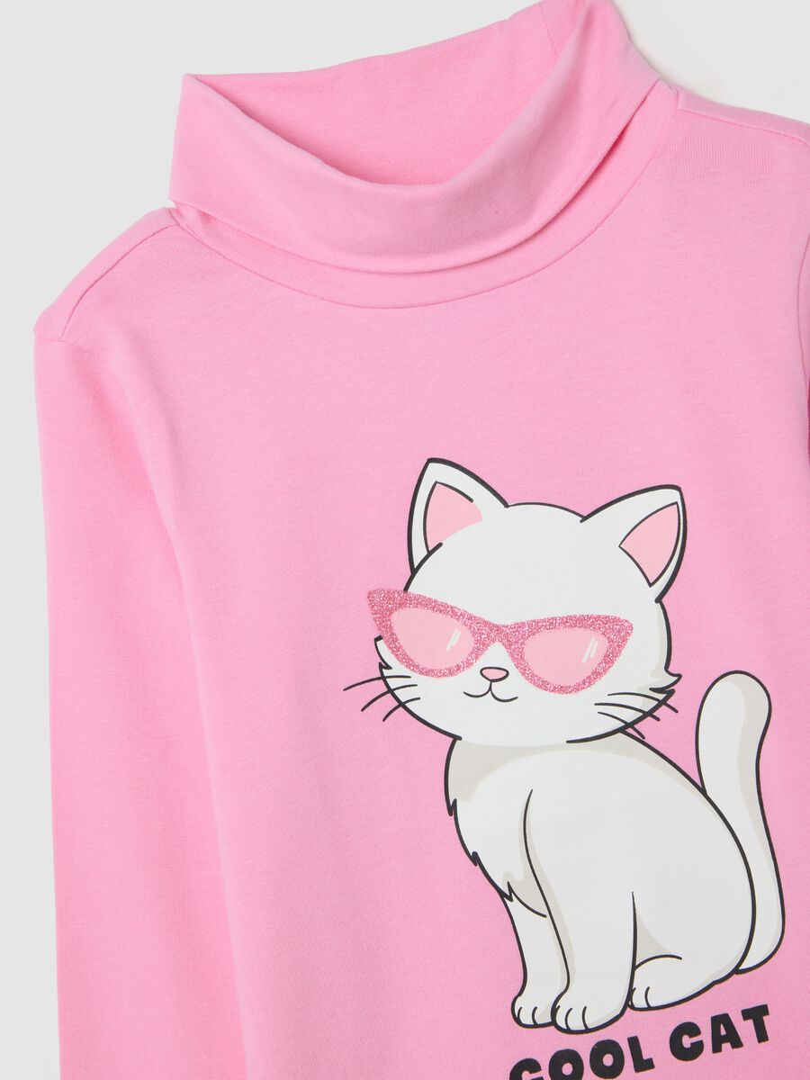 Girls' pink cotton T-shirt with regular fit and print_2