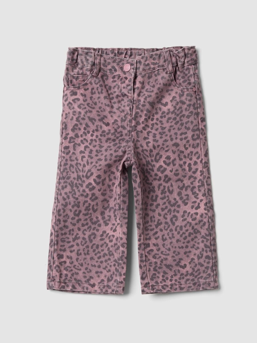 Pantaloni rosa leopardati in puro cotone per bimba regular fit_0