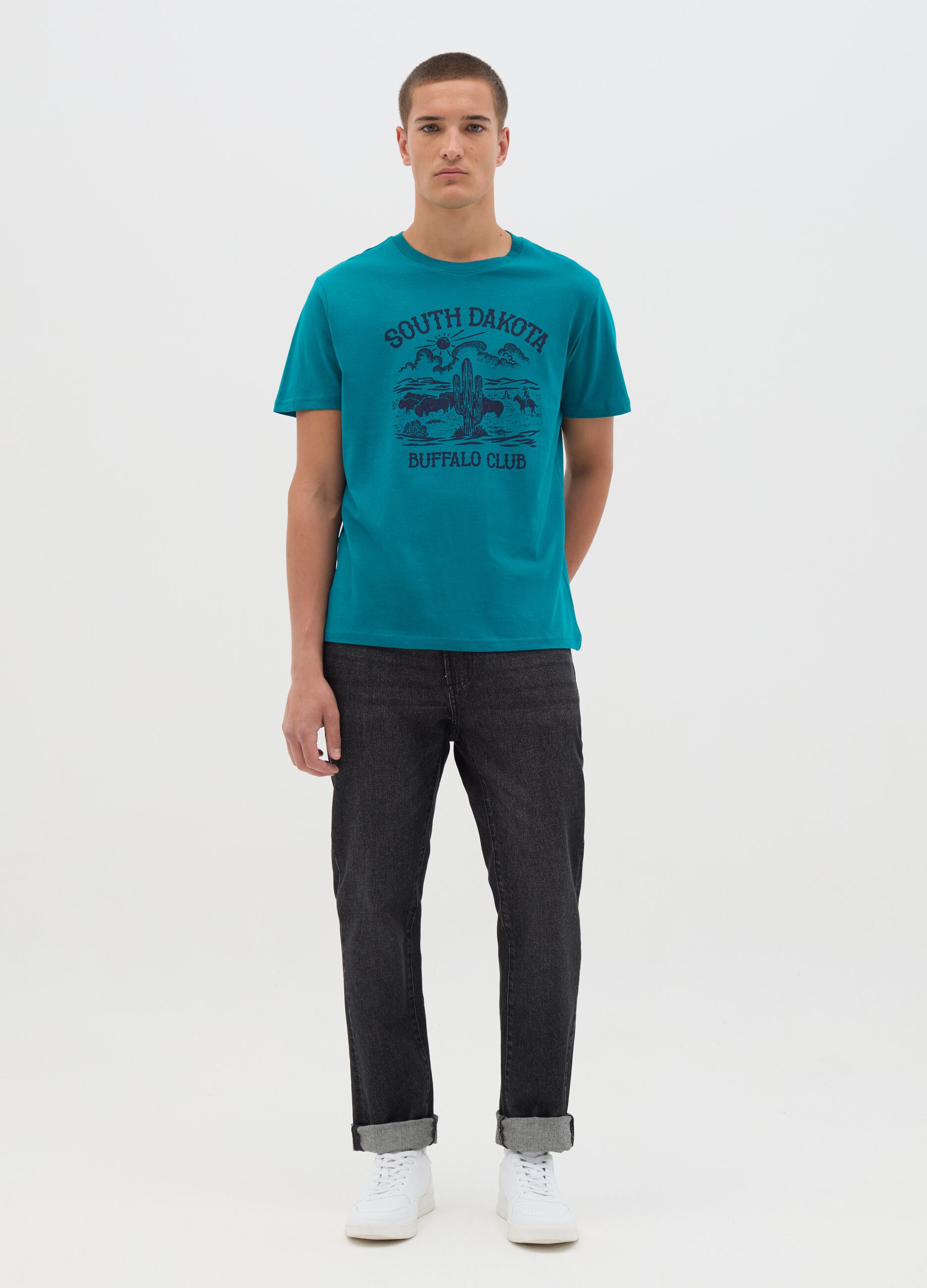 Teal South Dakota Print T-shirt by OVS