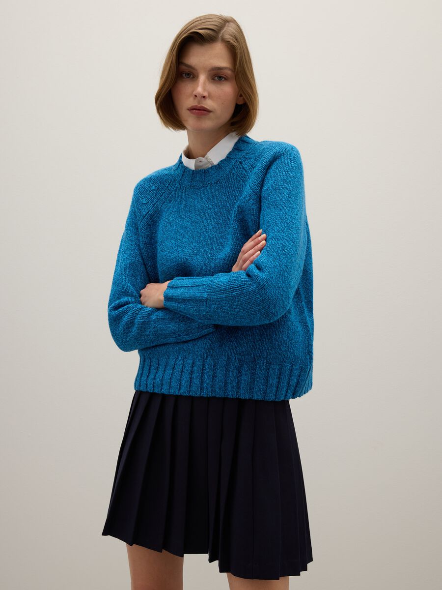 Blue pullover with round neck and jersey knit_0