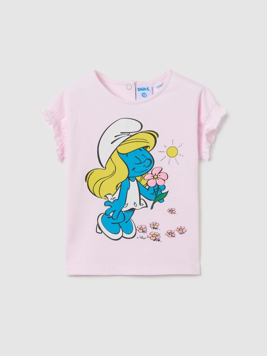 T-shirt da bambina in cotone rosa regular fit con stampa Puffi_0