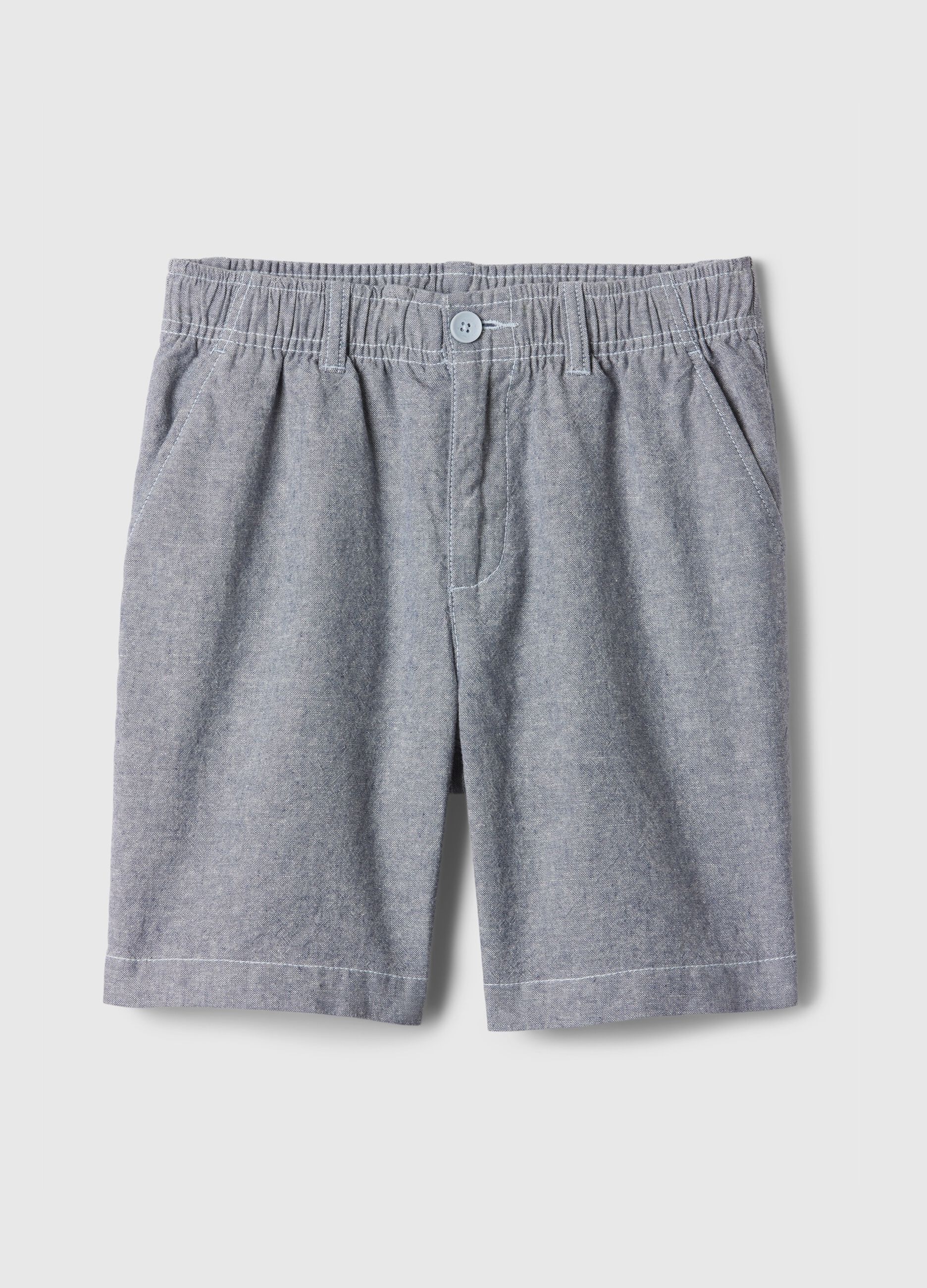 Linen and viscose Bermuda shorts with stretch waist