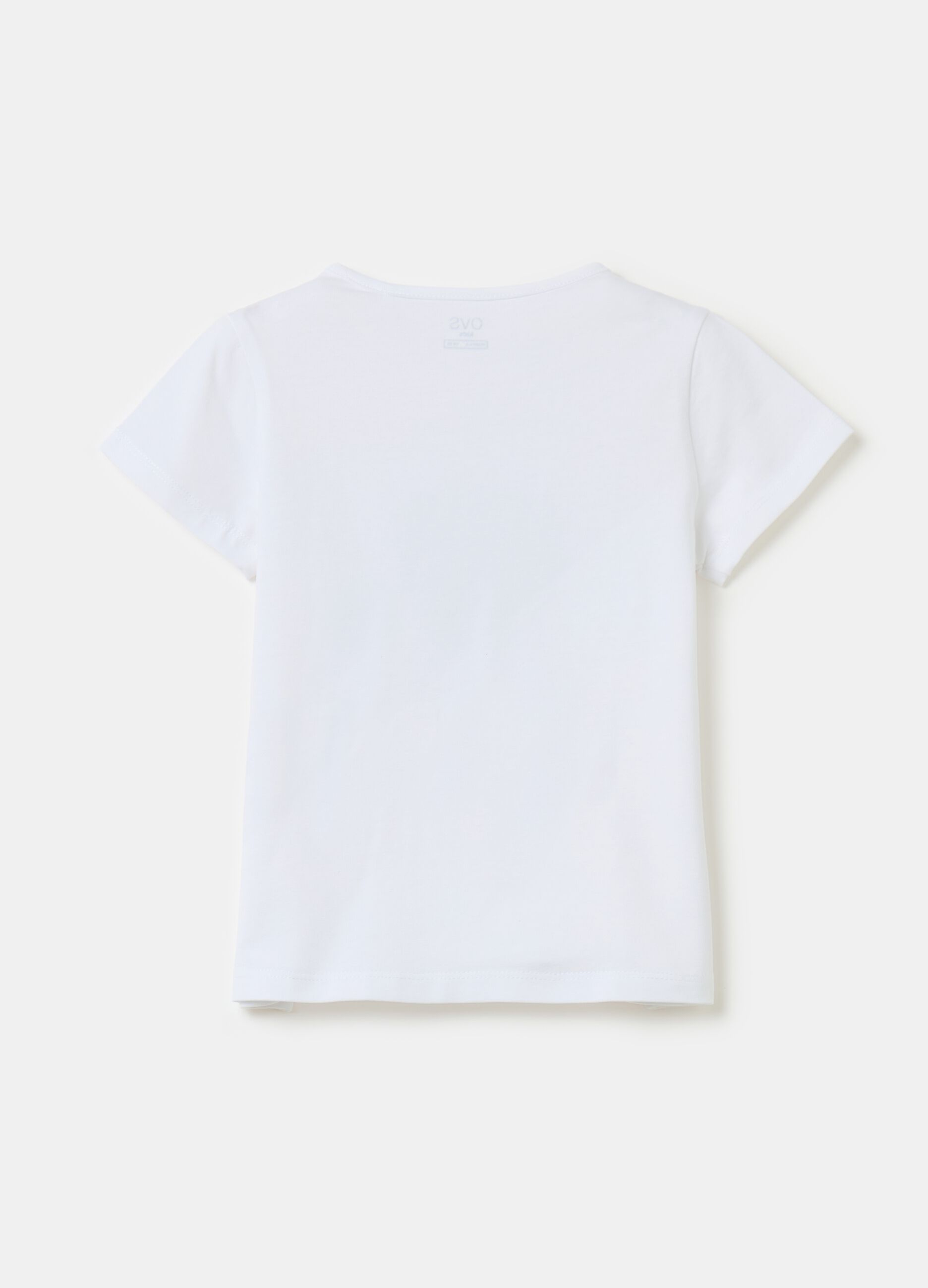 T-shirt in cotone stretch con strass e paillettes