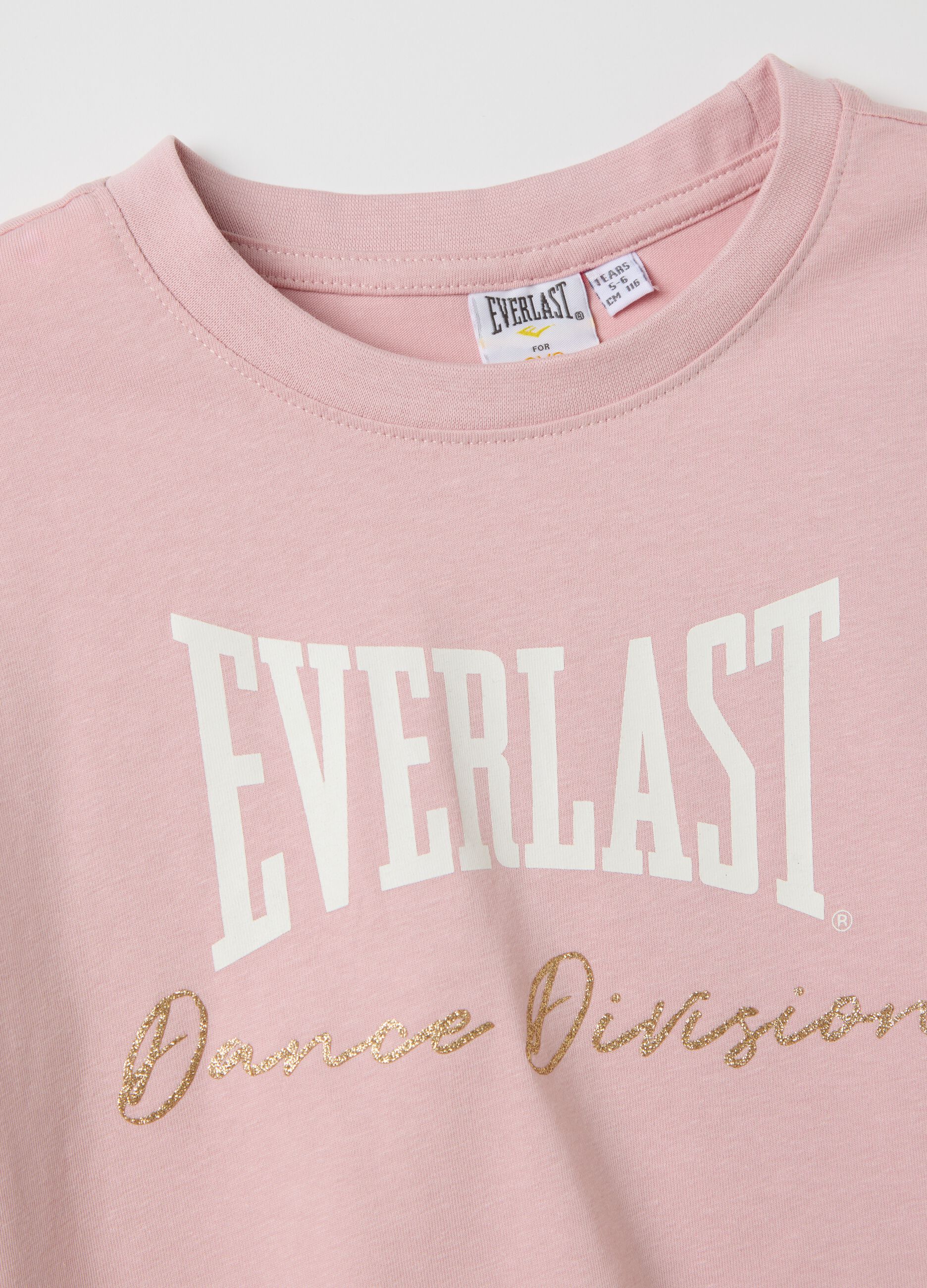 Pink crop T-shirt with logo print and glitter details