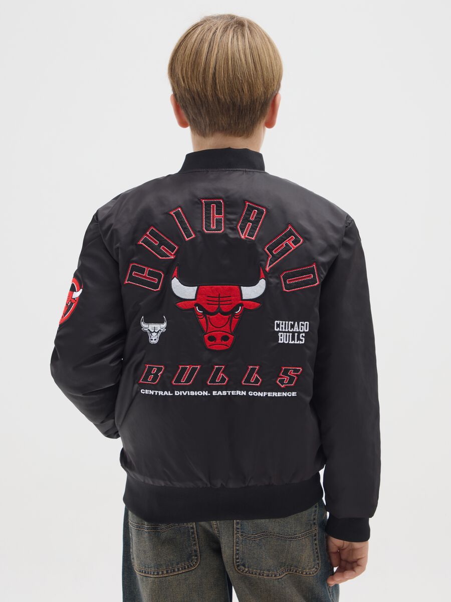 Kids' black bomber jacket regular fit with Chicago Bulls print_1