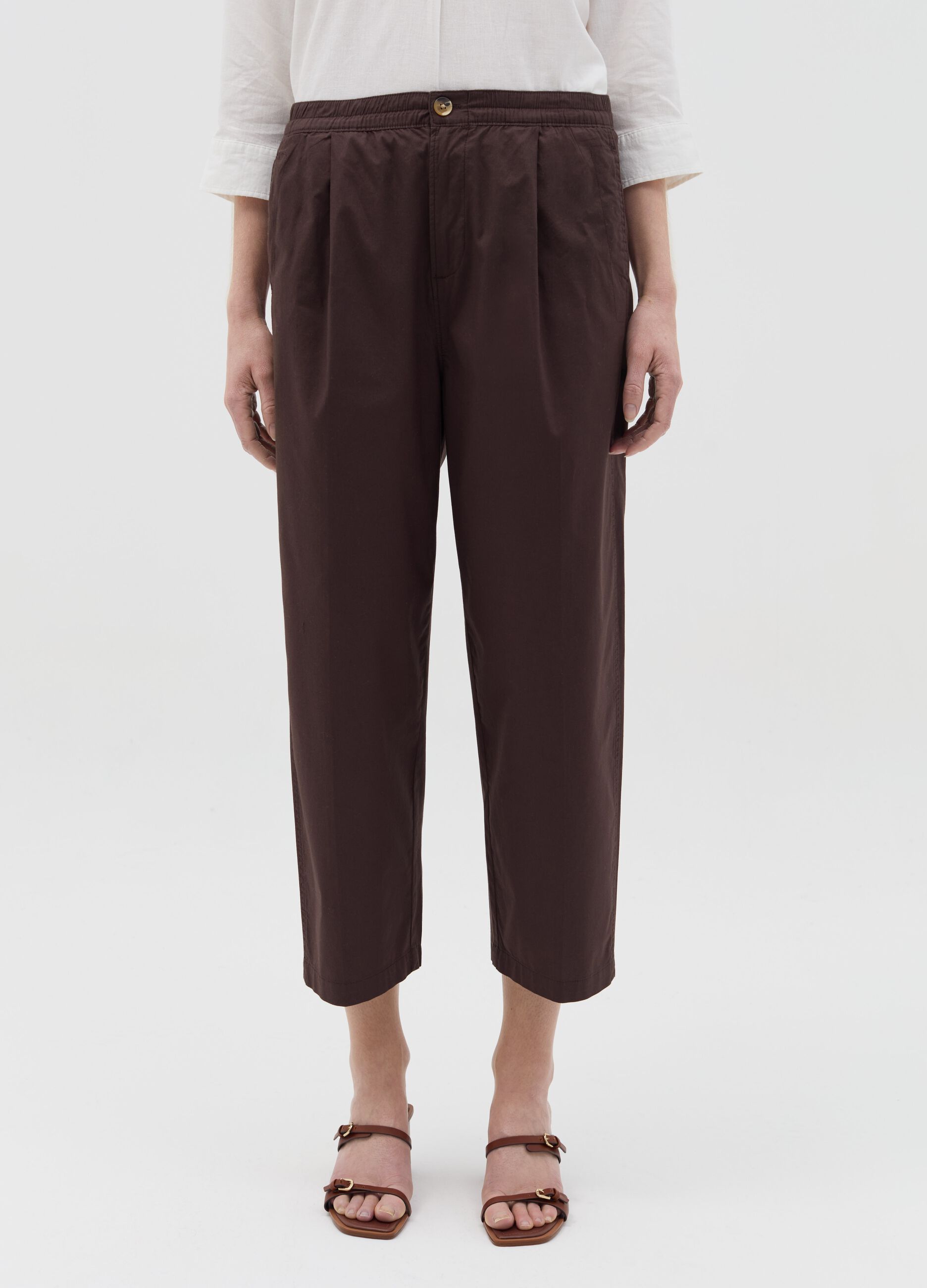 Brown cropped trousers in stretch cotton