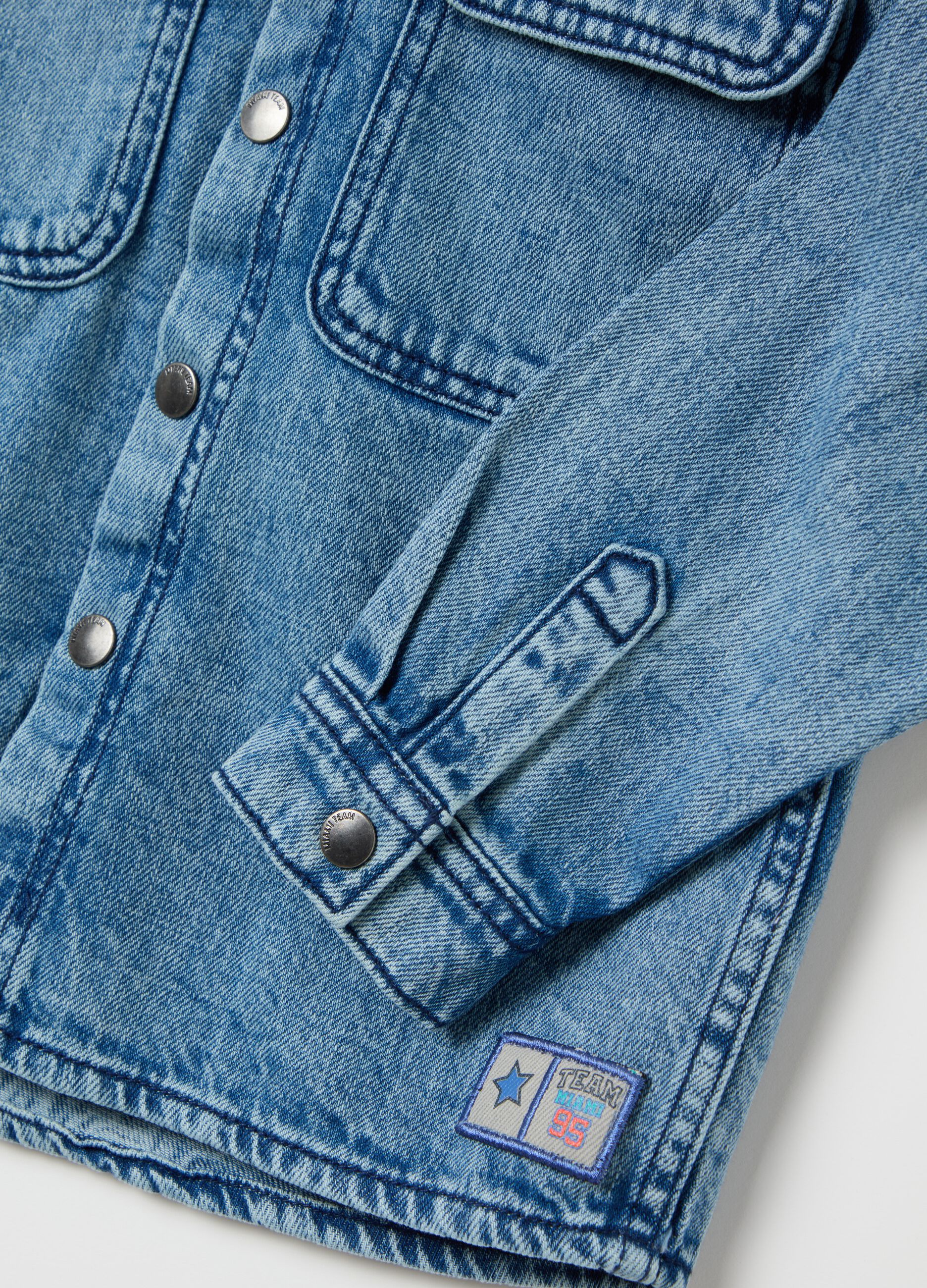 Denim shacket with hood