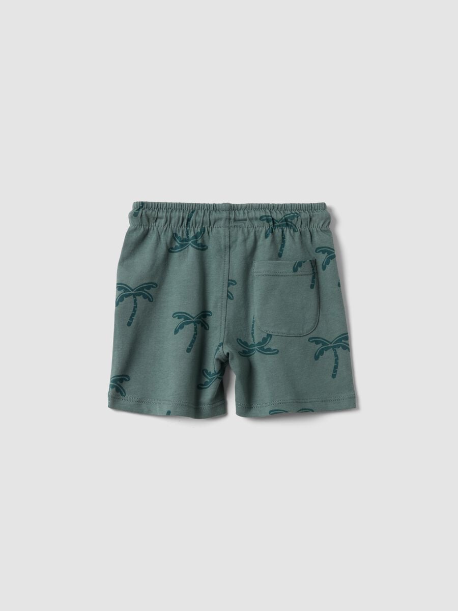 Green organic cotton shorts with palm print_1