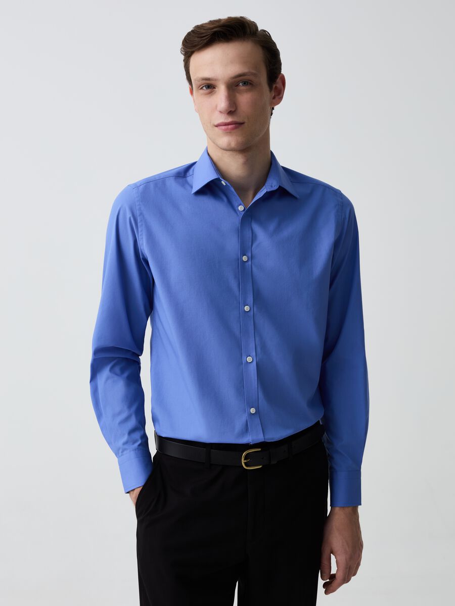 Solid colour slim fit shirt_0