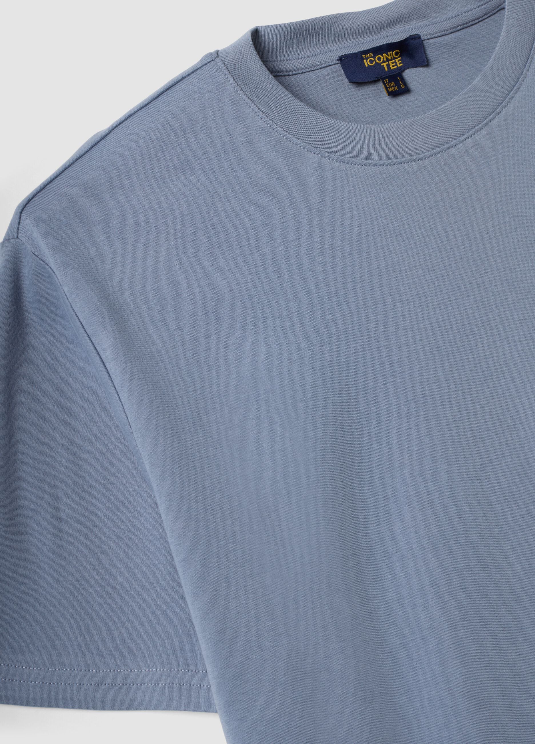 Blue pure cotton short-sleeve relaxed fit T-shirt
