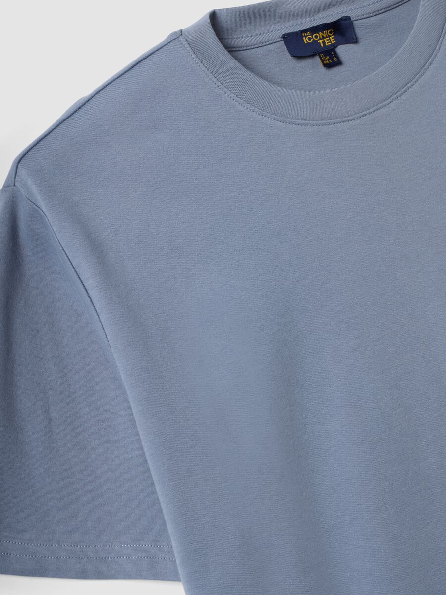 Blue pure cotton short-sleeve relaxed fit T-shirt_6