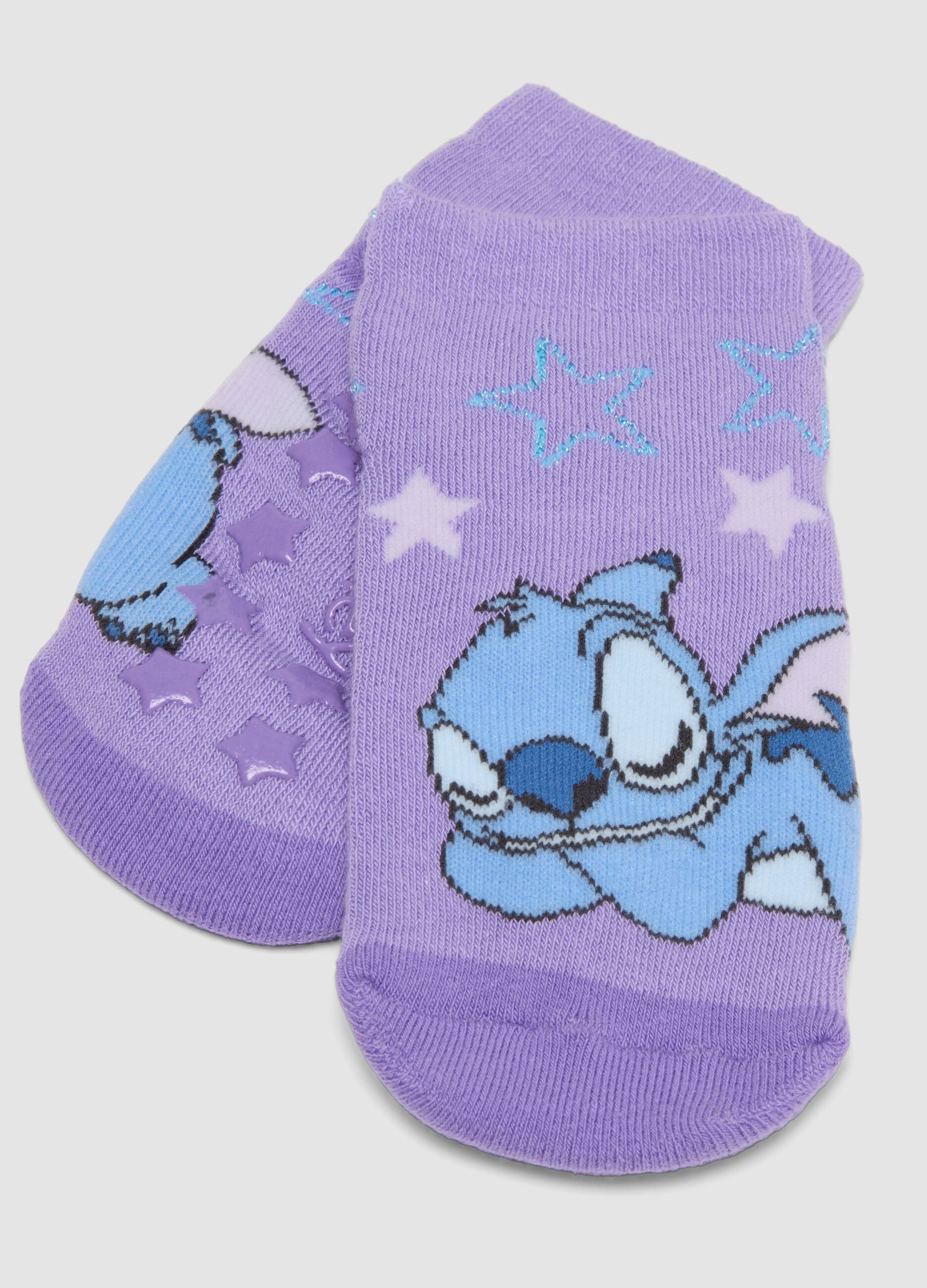 2-pack purple non-slip organic stretch cotton socks with Stitch