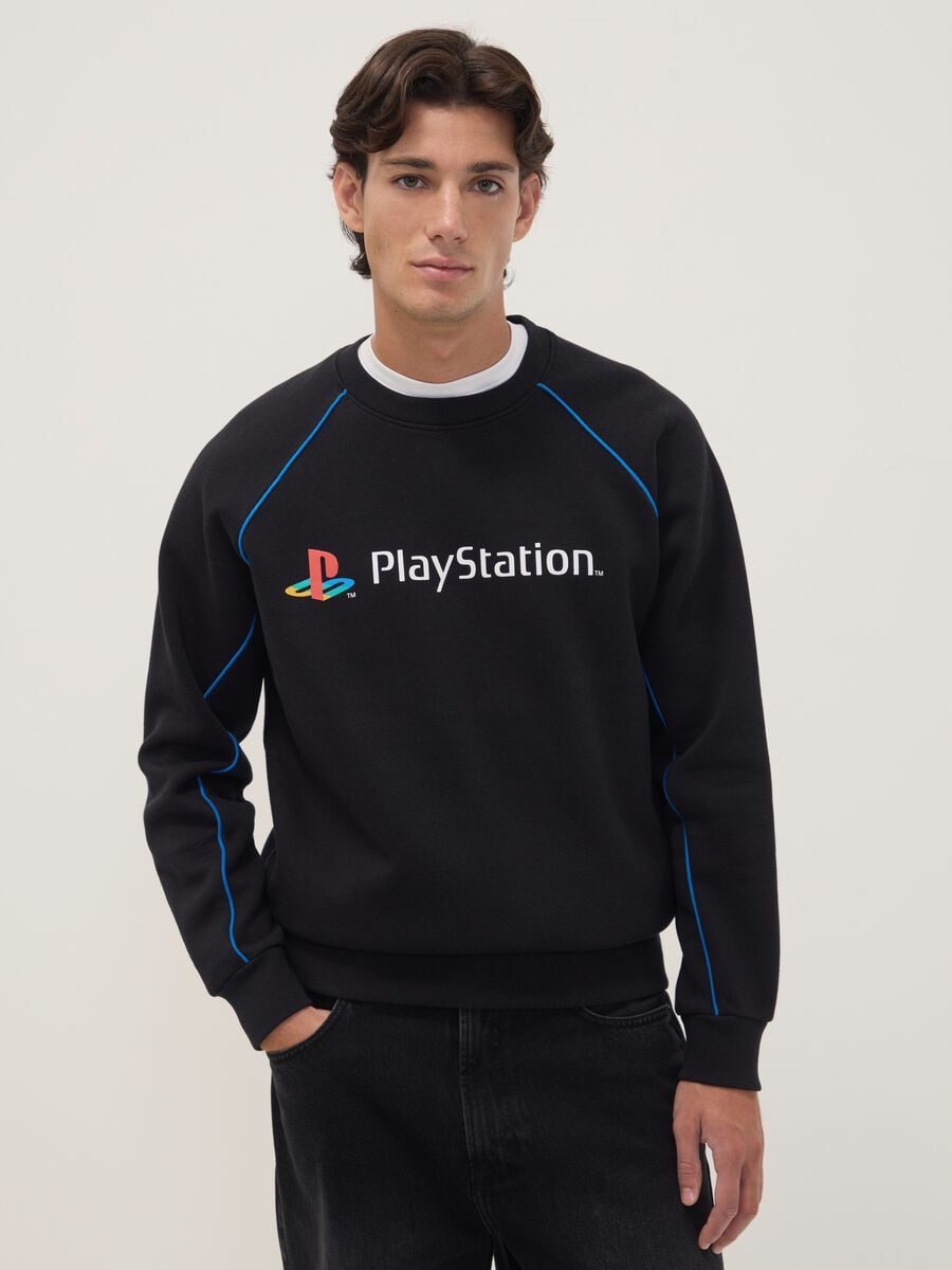 Felpa nera in misto cotone con stampa PlayStation_0