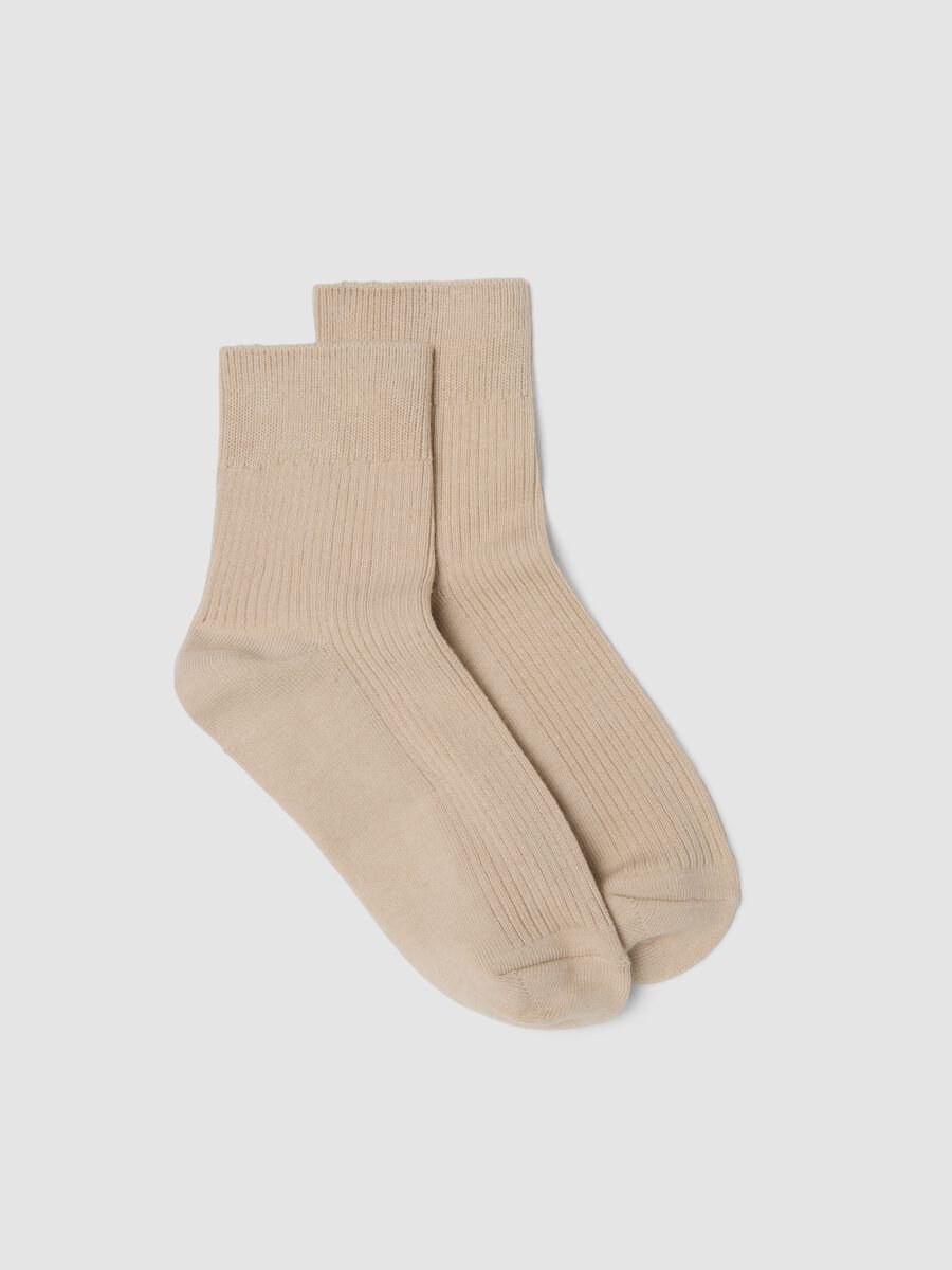 Beige ankle socks in stretch cotton_0