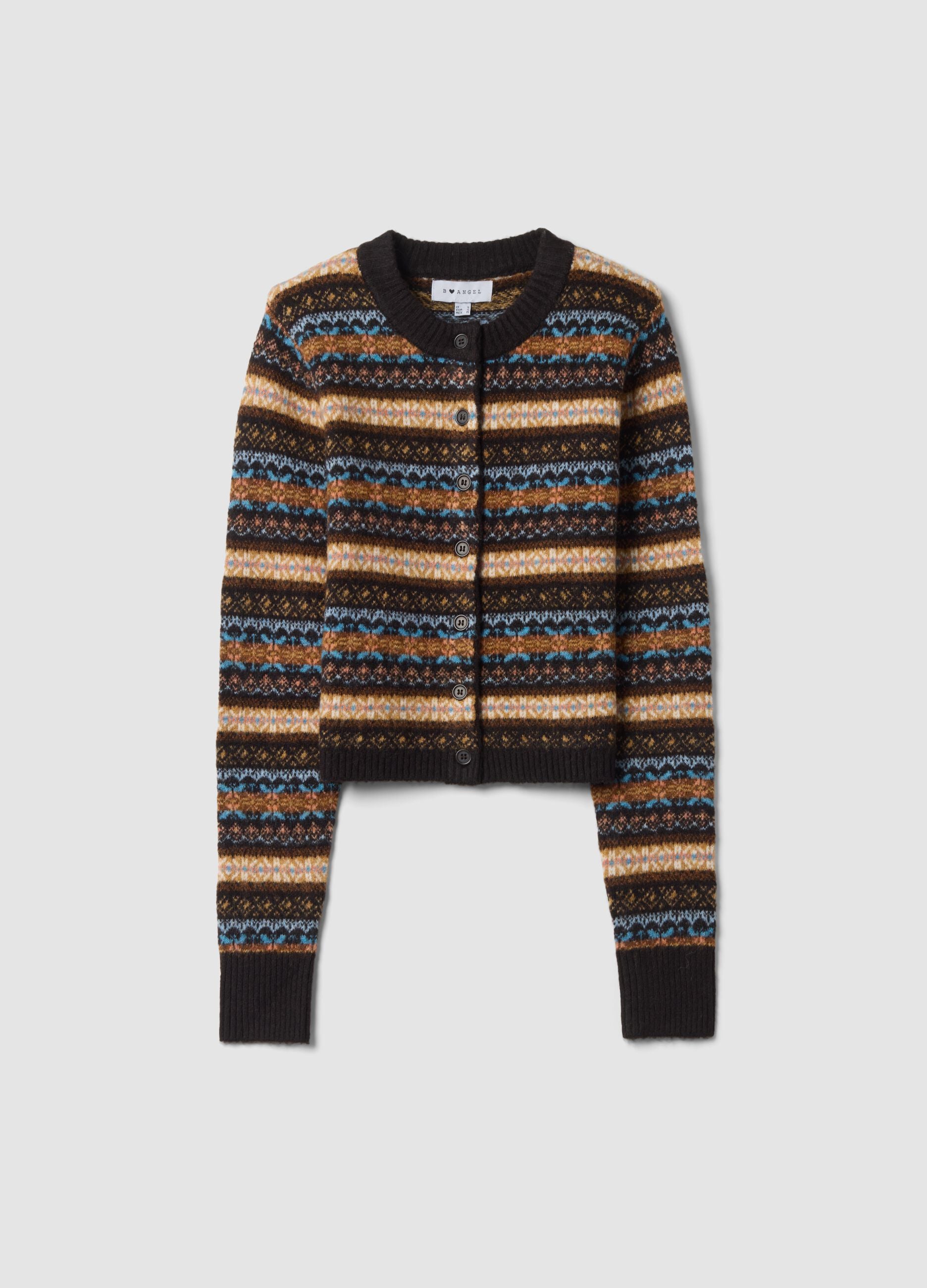 Multicolour regular-fit stretch wool cardigan