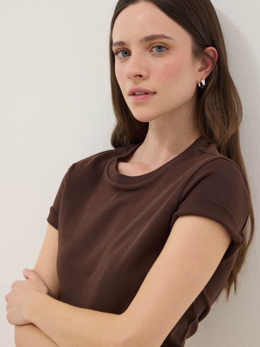 Brown pure cotton regular fit T-shirt_0