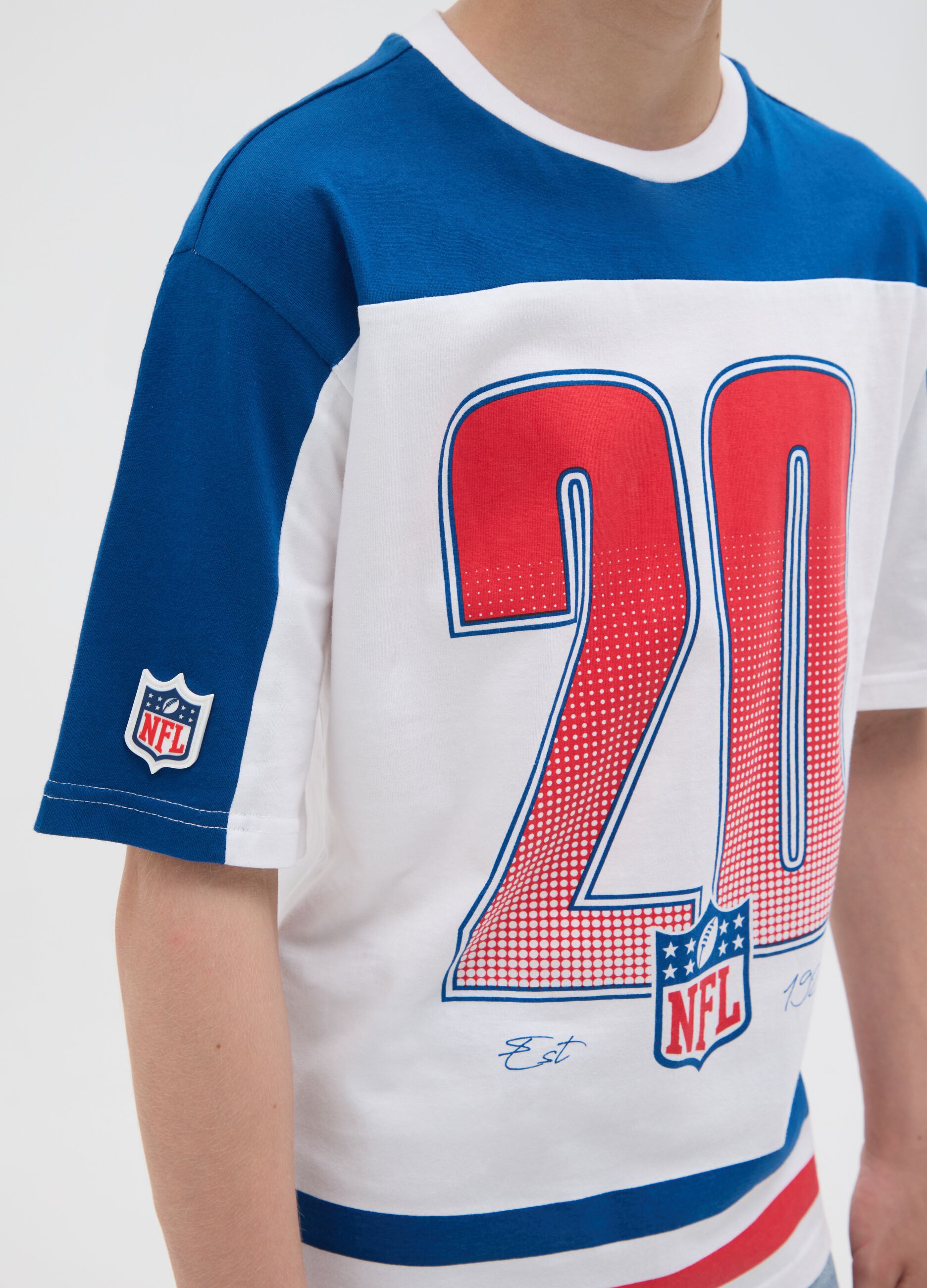 White and blue T-shirt in cotton with NFL print