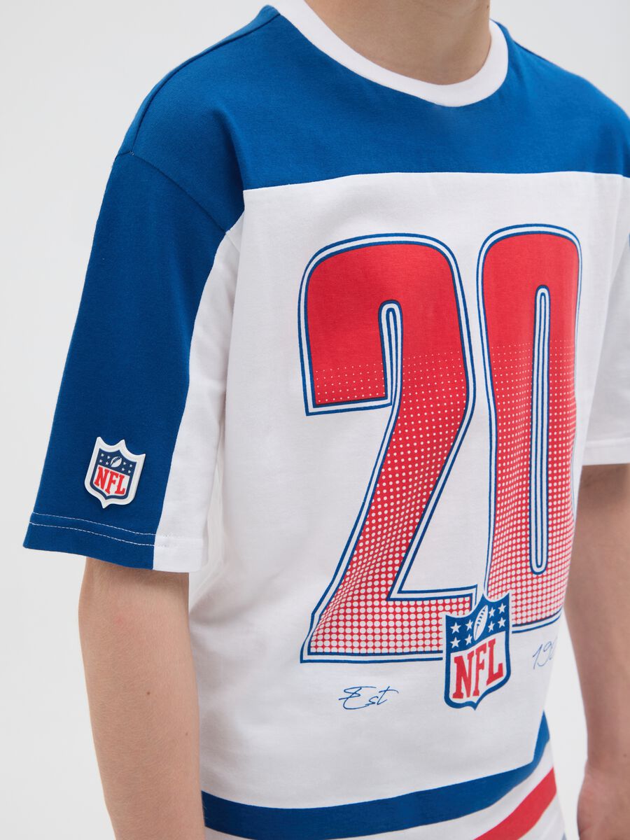 T-shirt bianca e blu in cotone stampa NFL_2