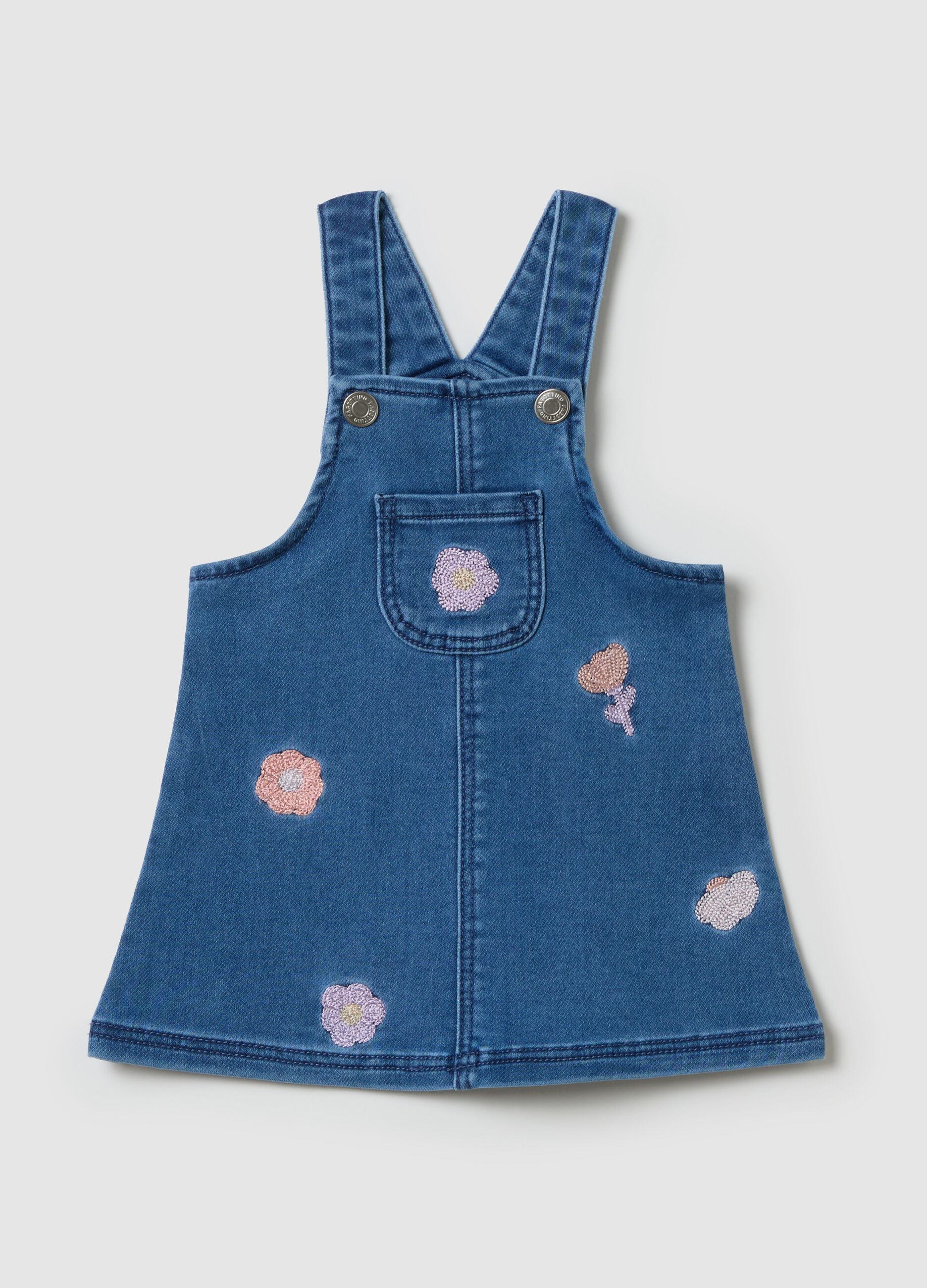 Denim pinafore with flowers embroidery