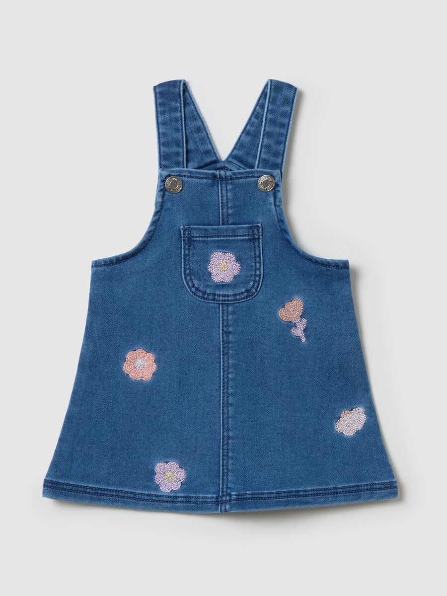 Denim pinafore with flowers embroidery_0