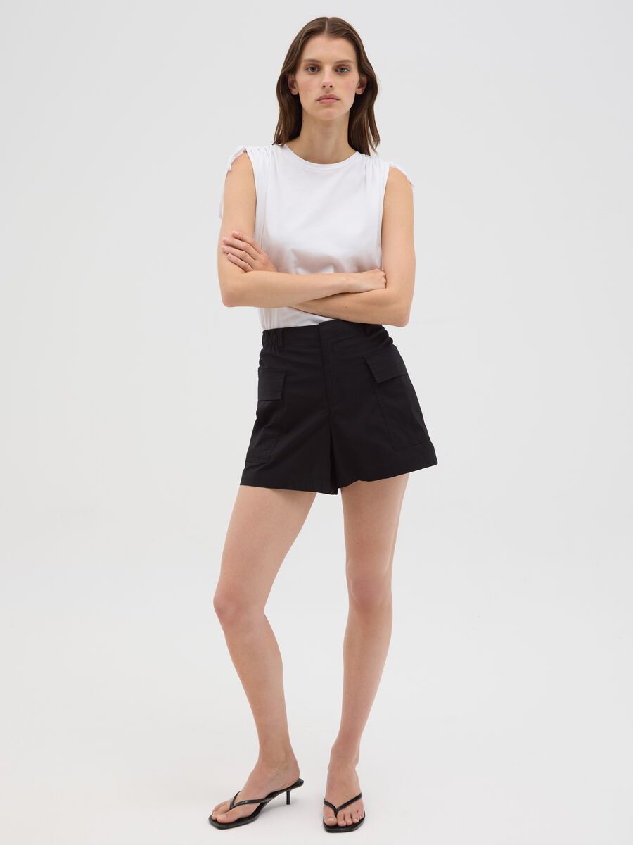Women's white pure cotton T-shirt with regular fit and tie details_2