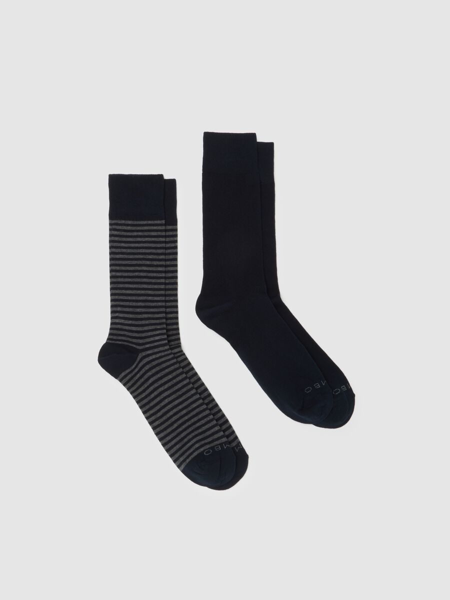 Two-pack of grey and blue long socks in stretch cotton_0