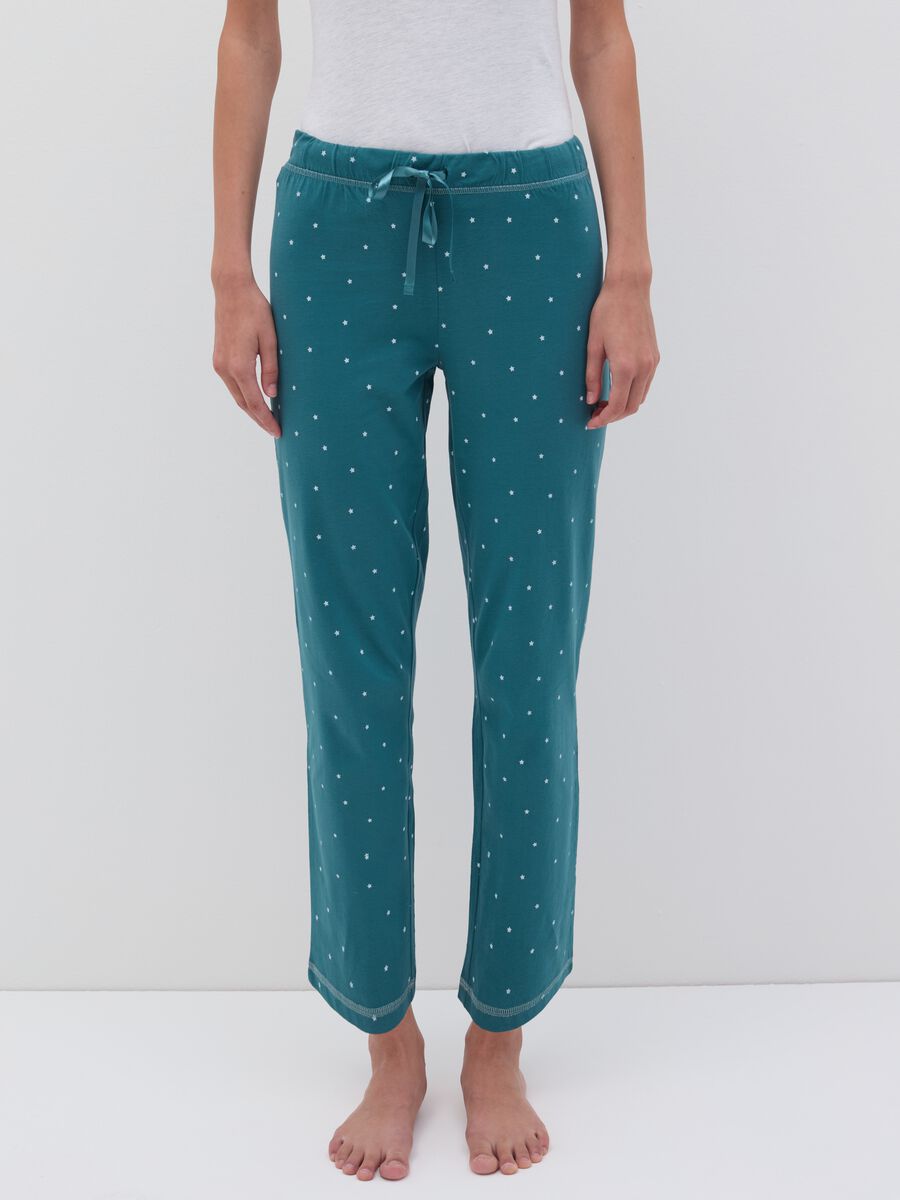 Pantalone pigiama in cotone con stampa stelline_1