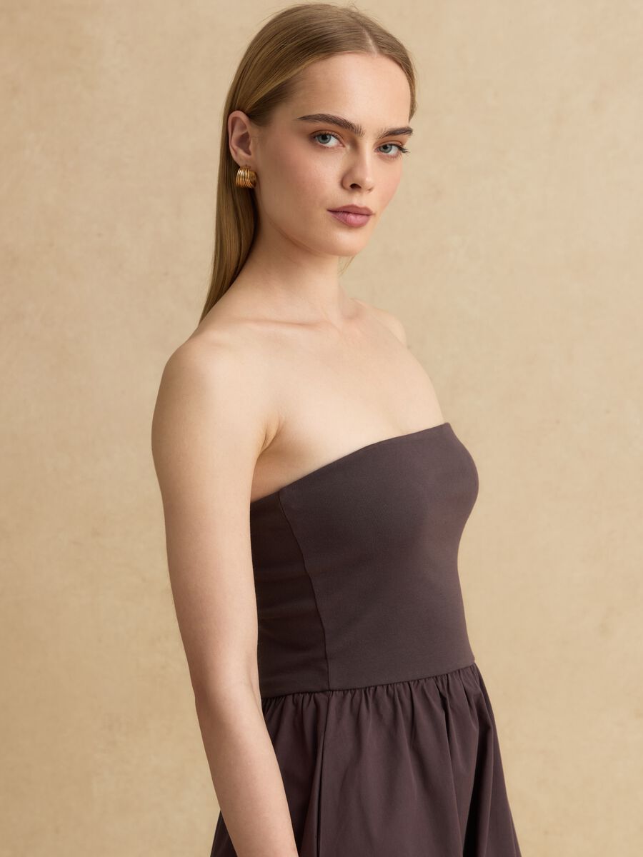 Brown maxi dress in stretch cotton, regular fit, strapless_2