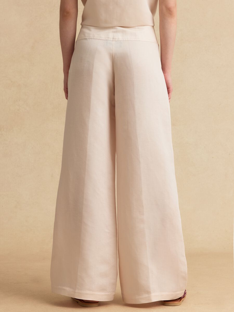 Pantaloni rosa in misto lino e viscosa wide leg_2