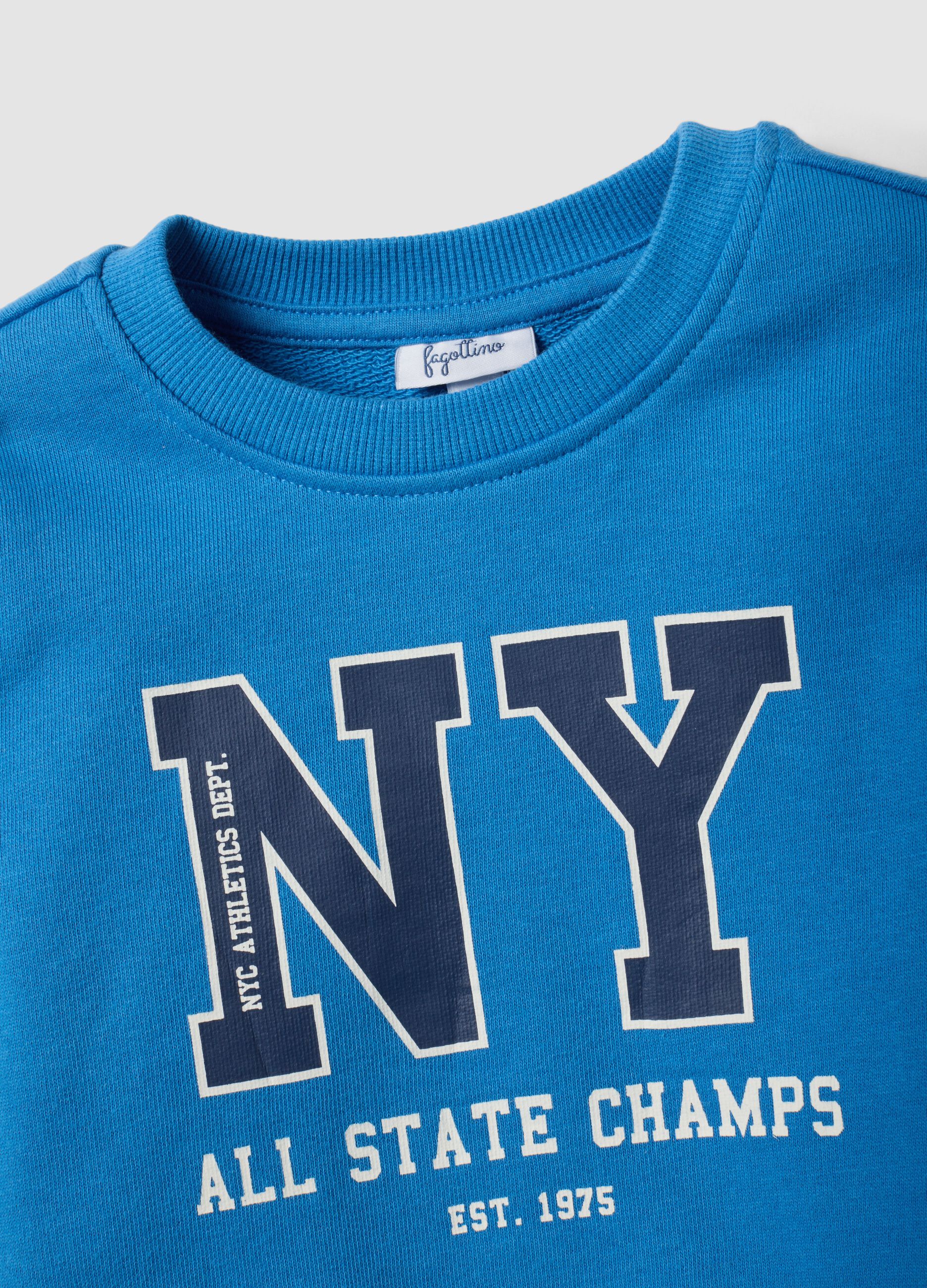 Blue pure cotton crew-neck tracksuit set for boys