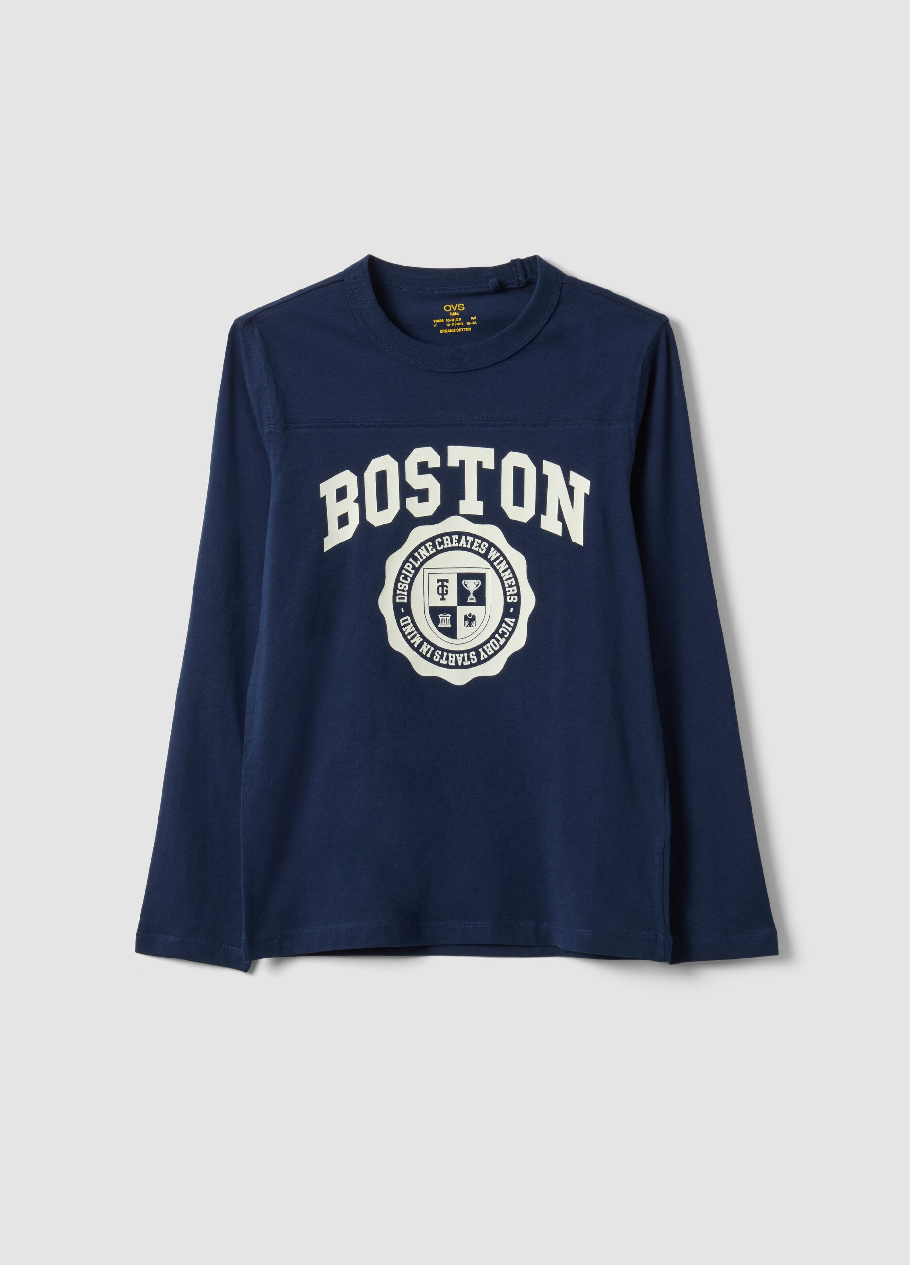 Blue organic cotton T-shirt with college print