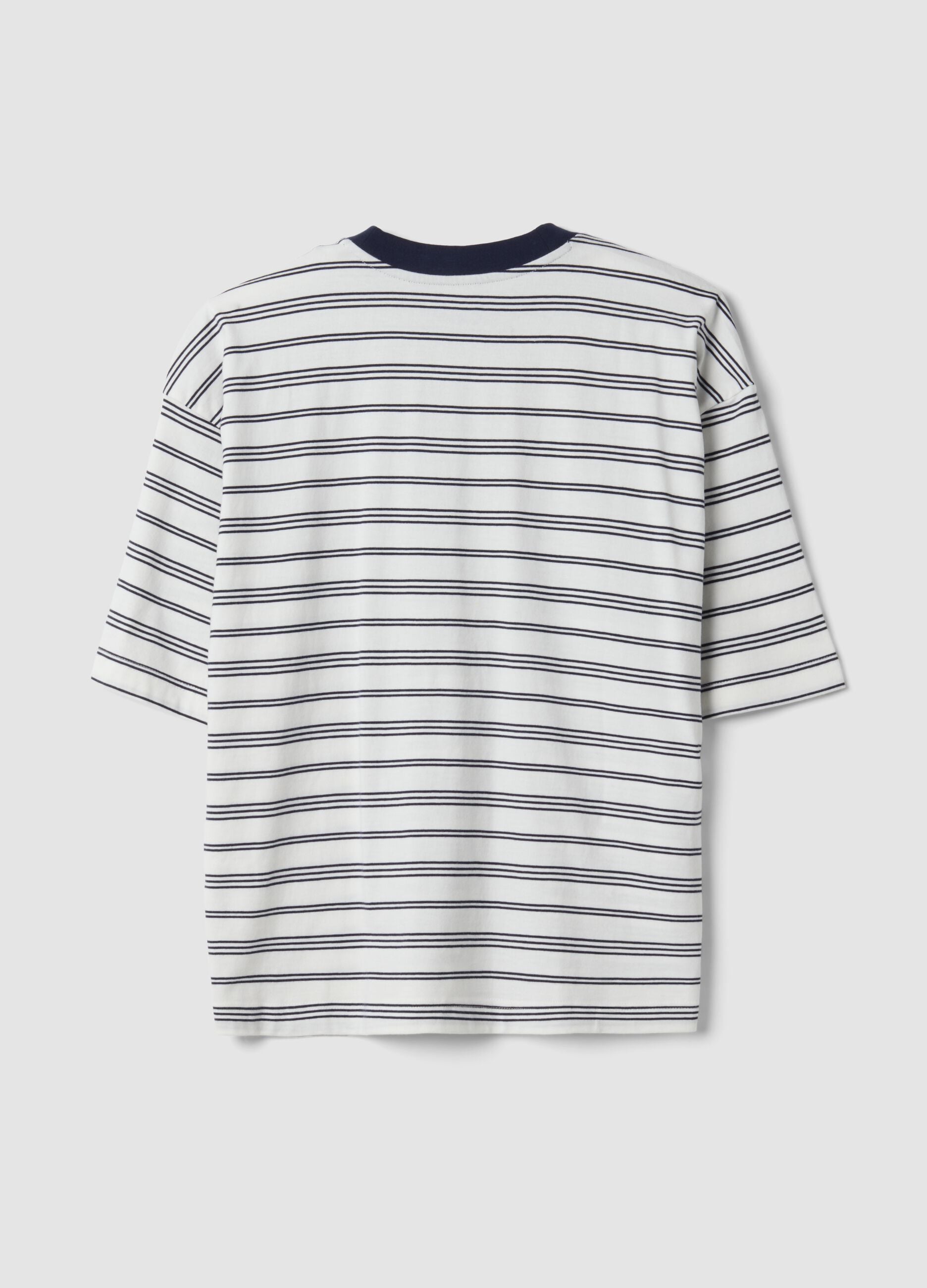 T-shirt blu a righe in puro cotone boxy fit