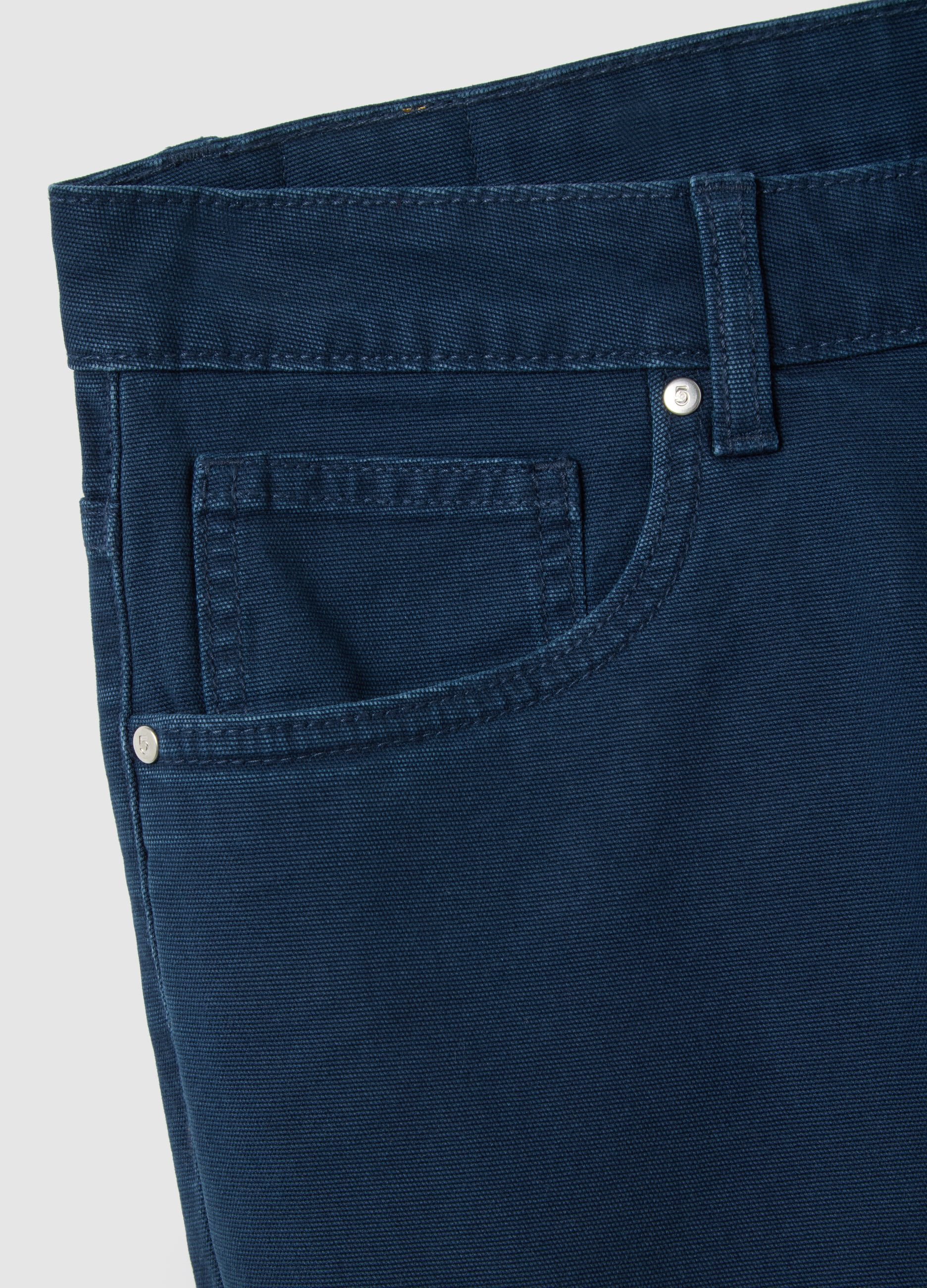 Slim Fit Blue Stretch Cotton Trousers