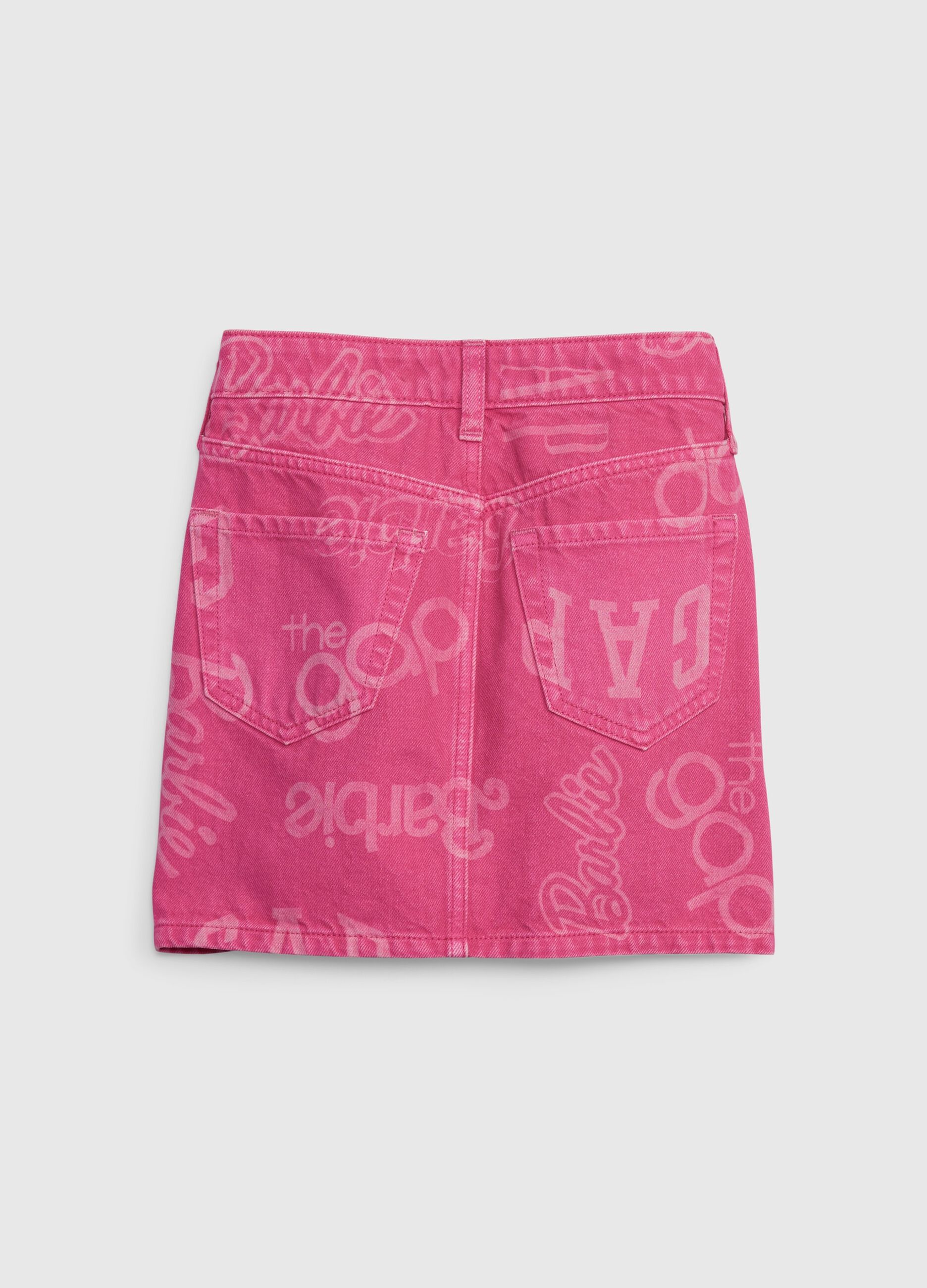 Gonna in denim con stampa logo Barbie™_1