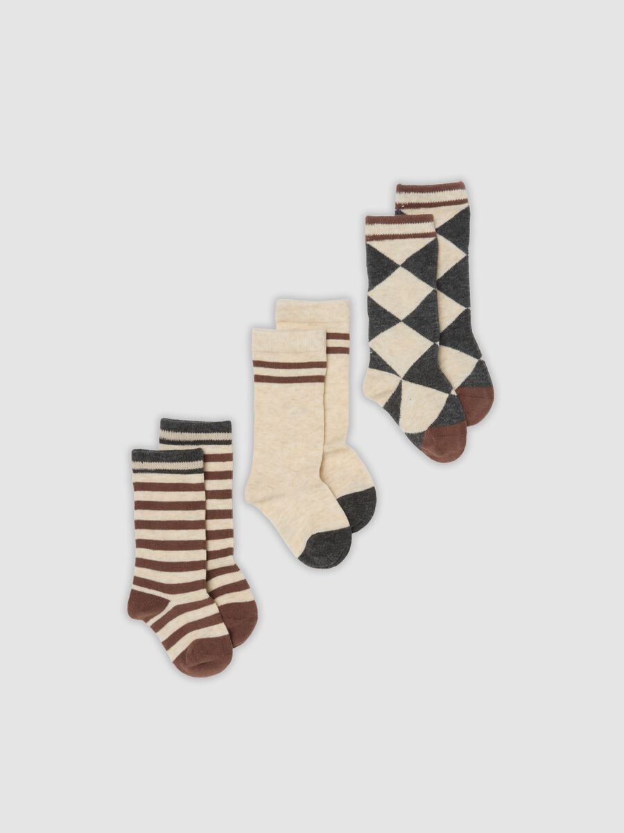 Tripack di calze lunghe beige in cotone organico elasticizzato_0