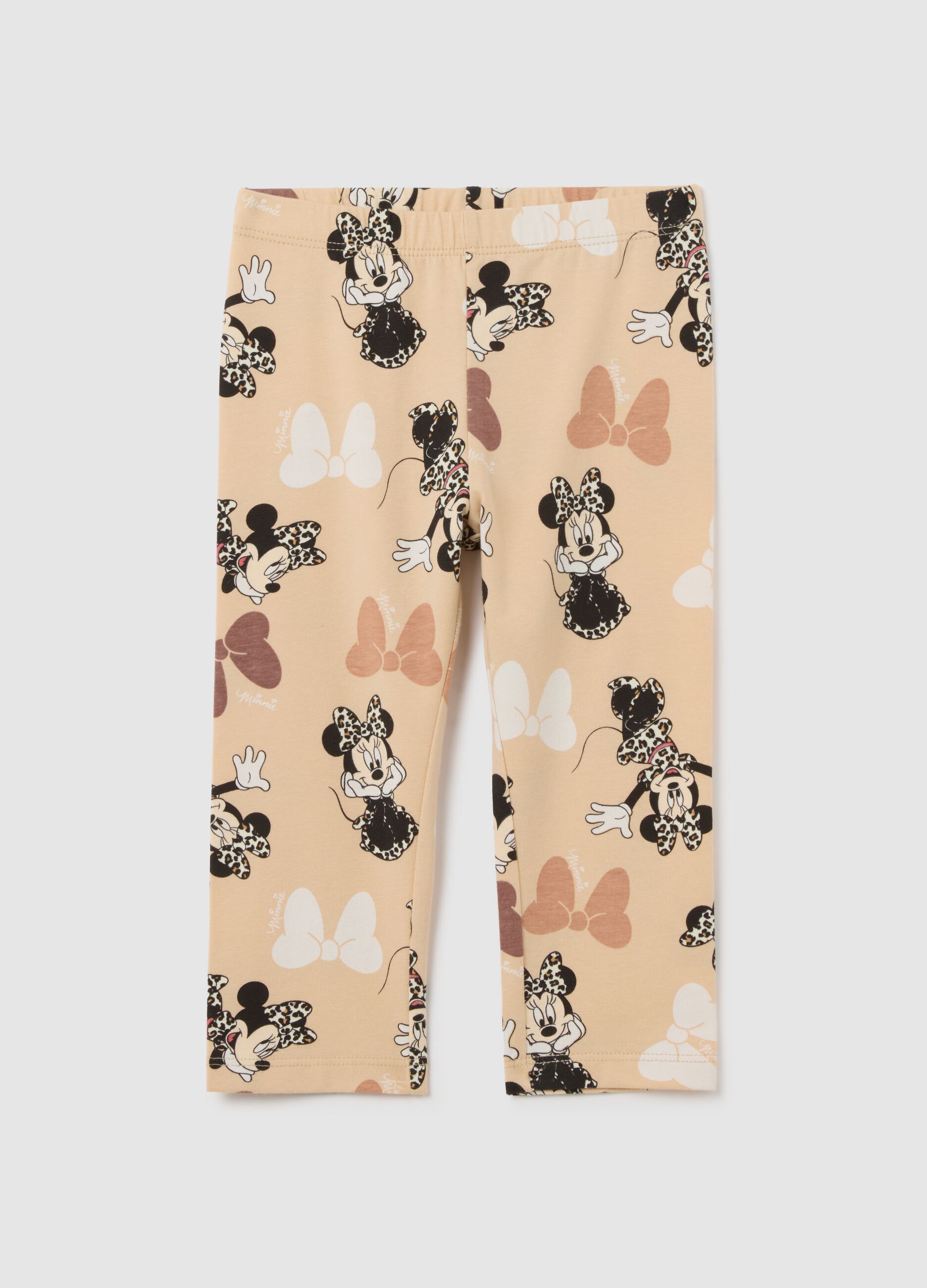 Leggings da bambina in cotone elasticizzato beige con stampa Disney